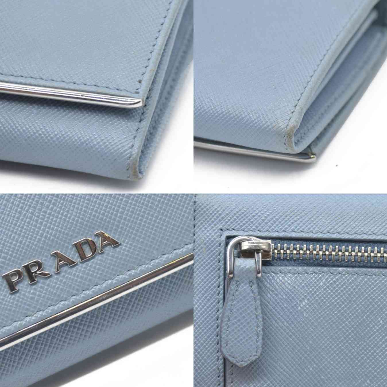 PRADA Saffiano Leather Long Bifold Wallet Blue
