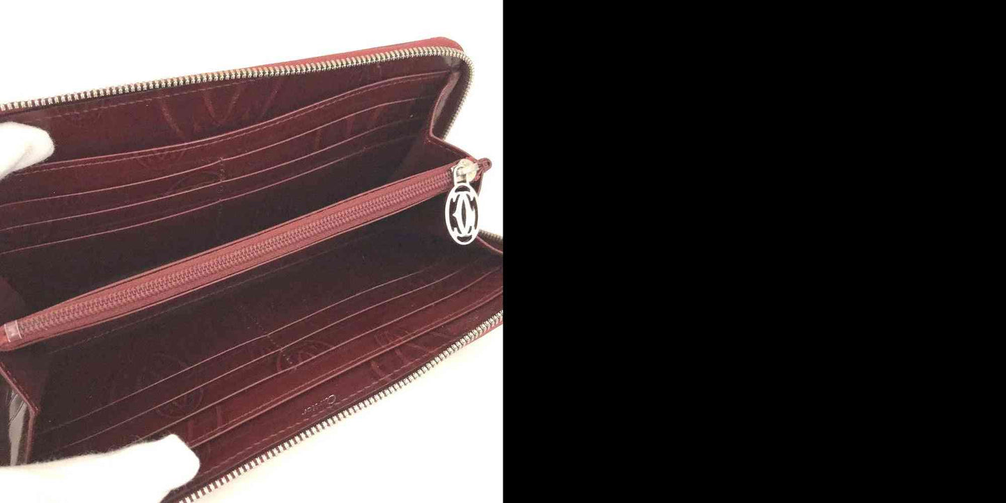 $620 Cartier Happy Birthday Patent Leather Zip Around Long Wallet