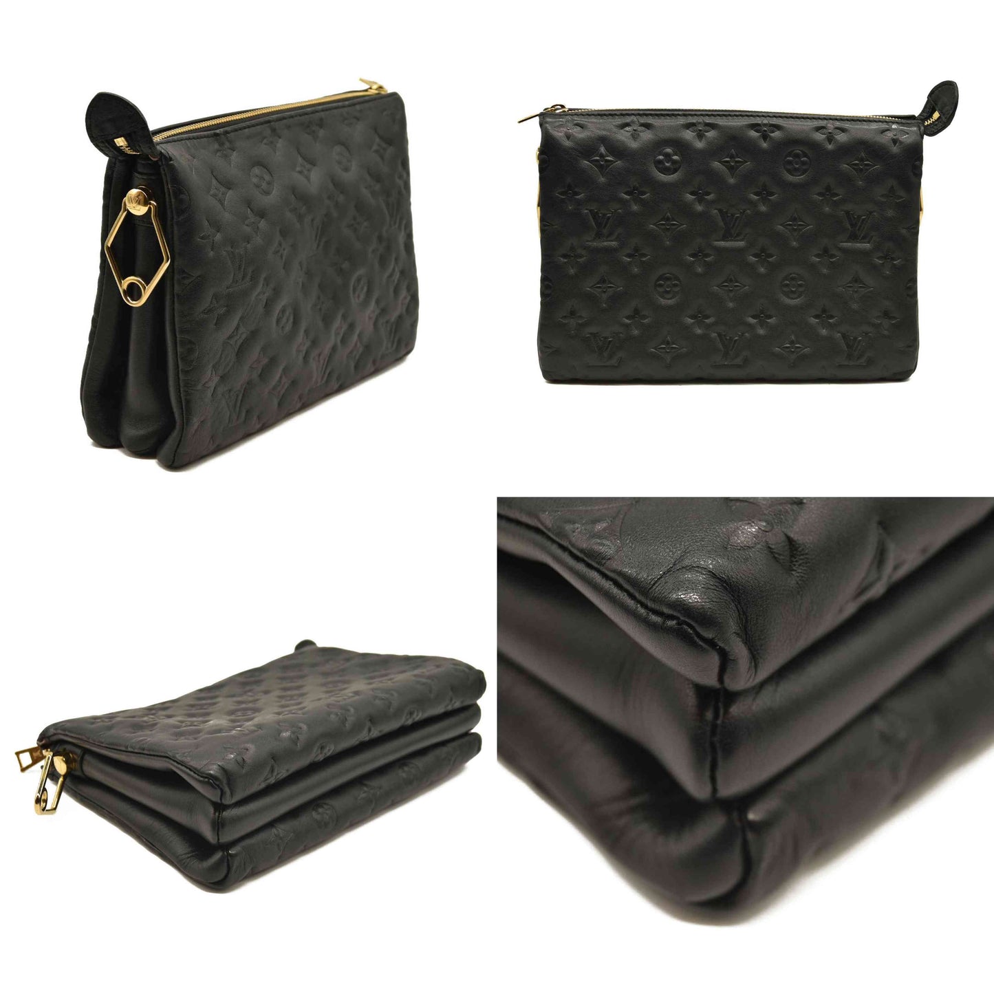 Louis Vuitton  Lambskin Embossed Monogram Coussin MM Black