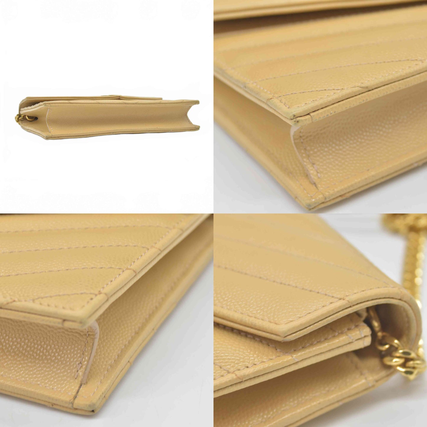 $1190 Saint Laurent Grain De Poudre Matelasse Chevron Monogram Envelope Chain Wallet Light Chartreuse