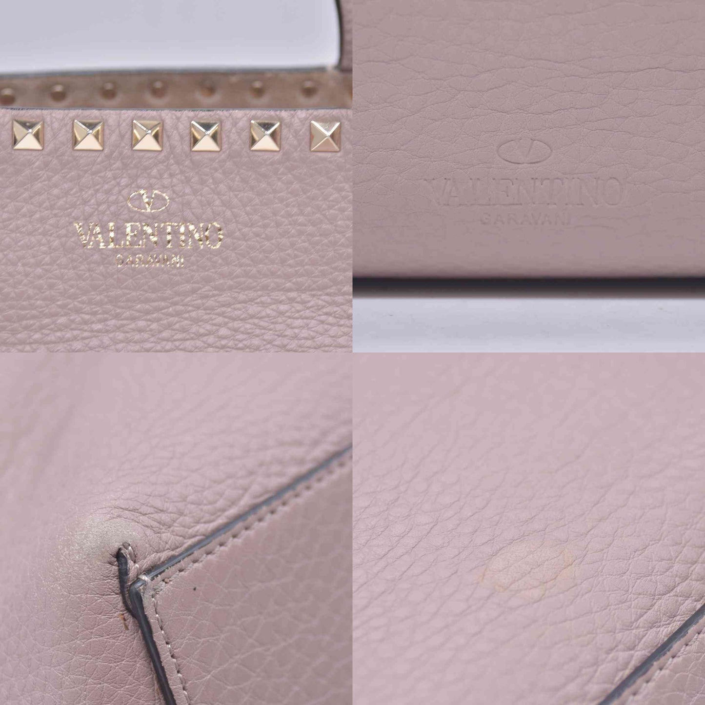 $1850 Valentino Garavani Grained Calfskin Small Rockstud Shoulder Tote Beige