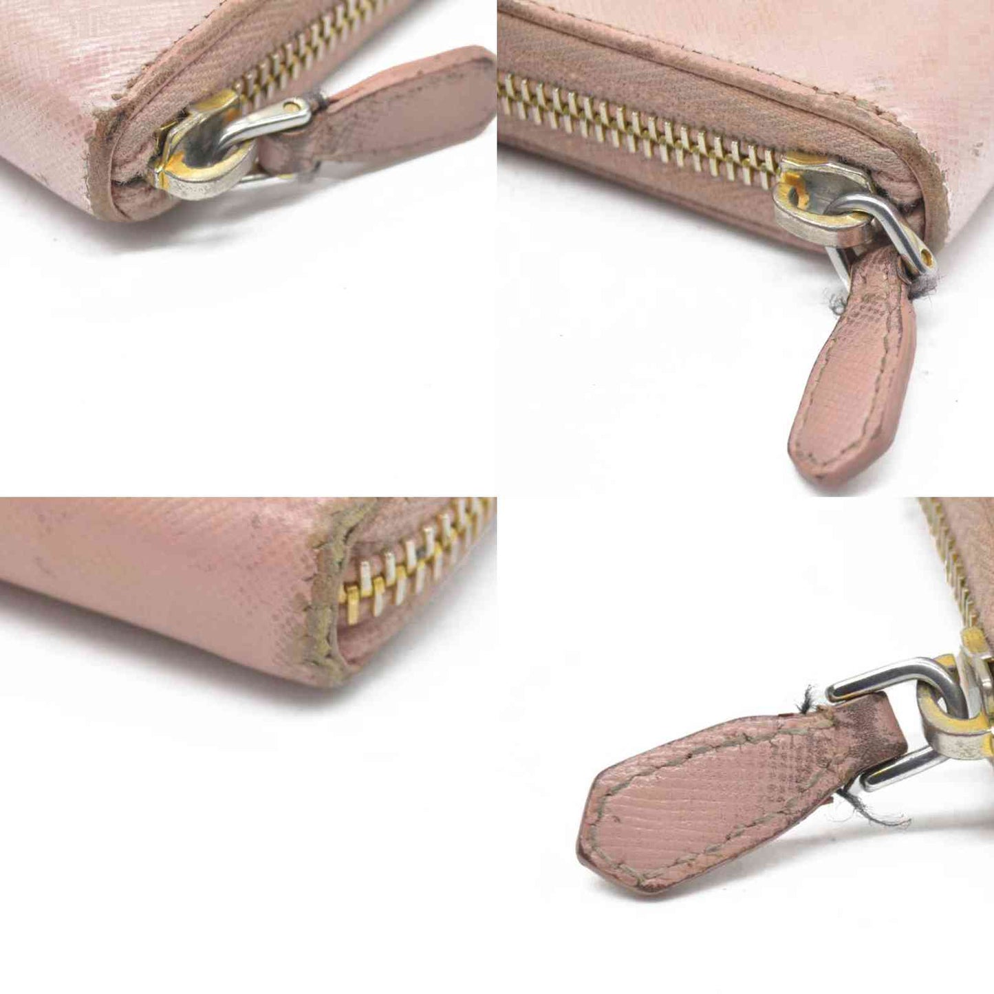 $1050 PRADA Logo Plate Saffiano Leather Zip Around Long Wallet Pink