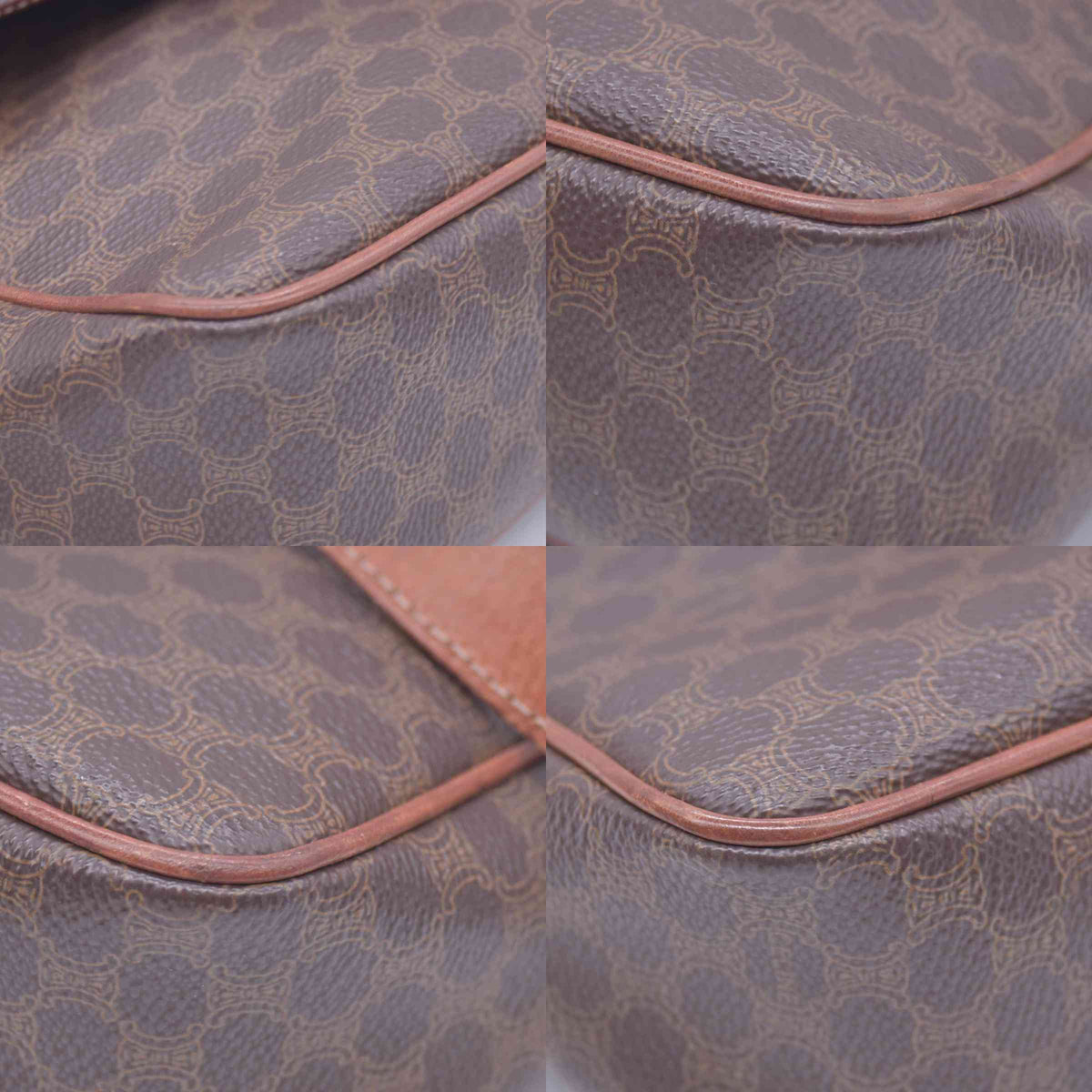 $1150 CELINE Macadam Coated Canvas Ring Circle Logo Crossbody Bag Brown CONSIGNMENT 10021238