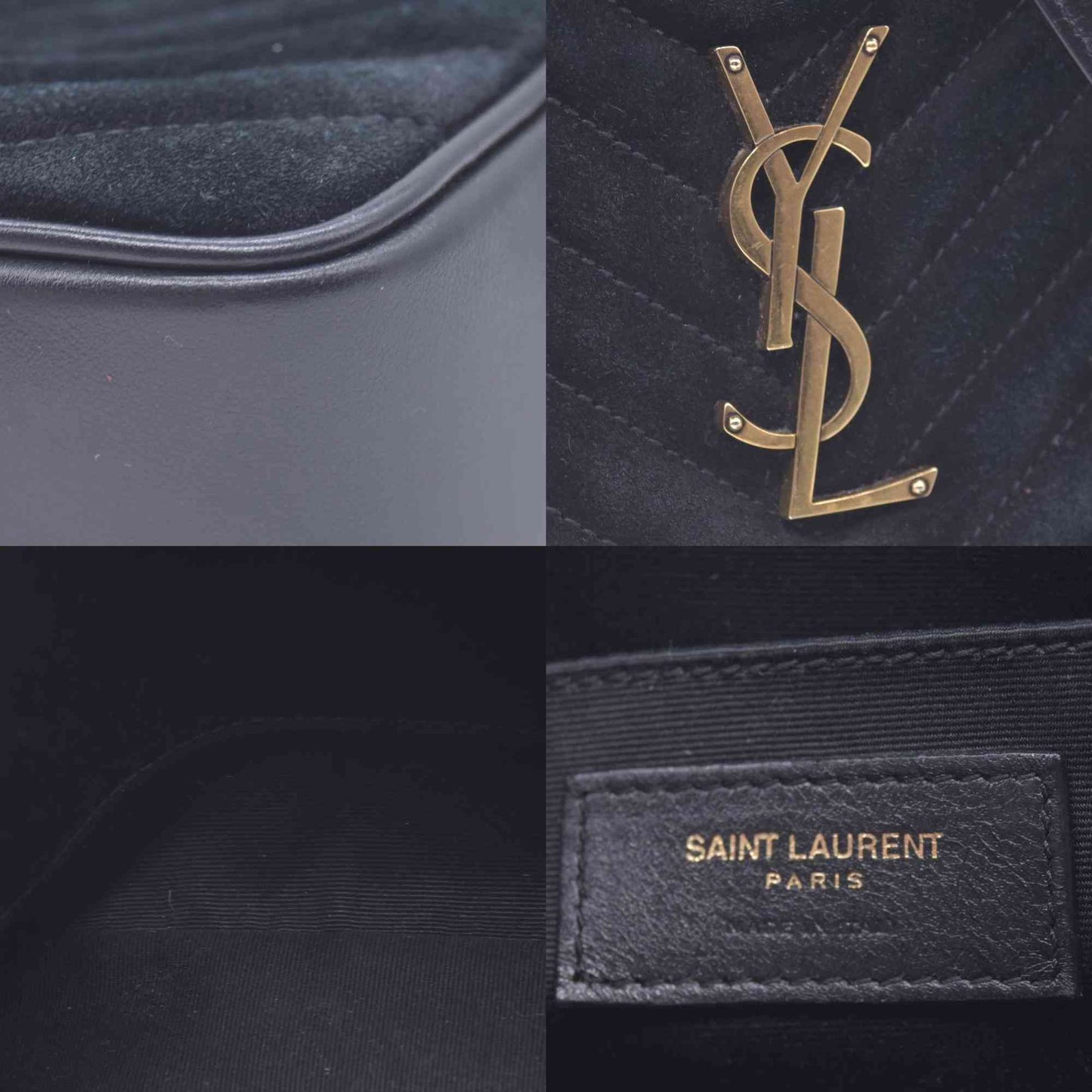 $1950 Saint Laurent Suede Matelasse Monogram Lou Camera Bag Black