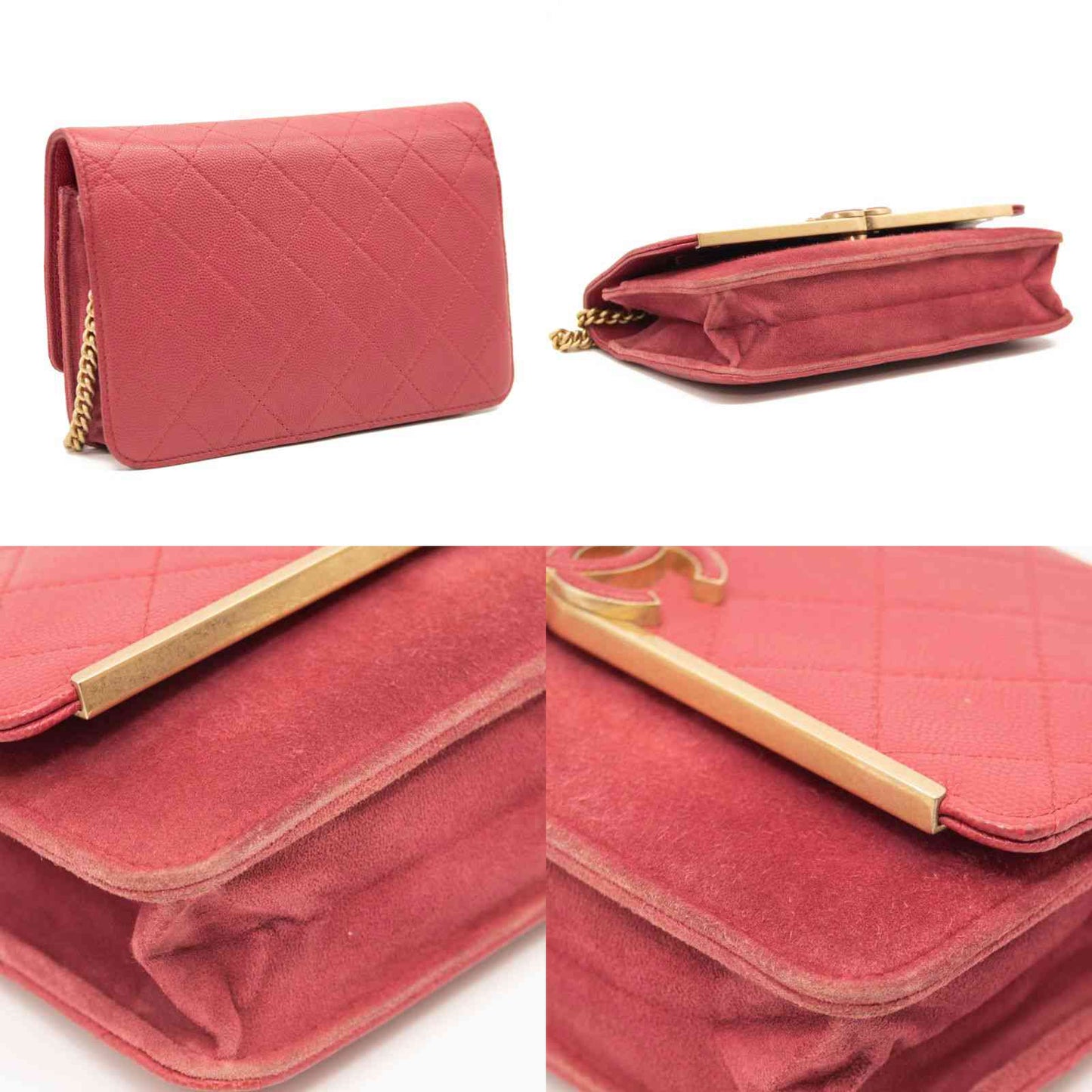 Chanel Grained Calfskin Stitched Small WOC CC Flap Bag Pink