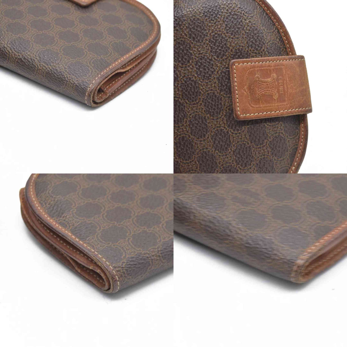 Celine Vintage Bifold Leather Brown Wallet Medium Folding Card Bill Horseshoe