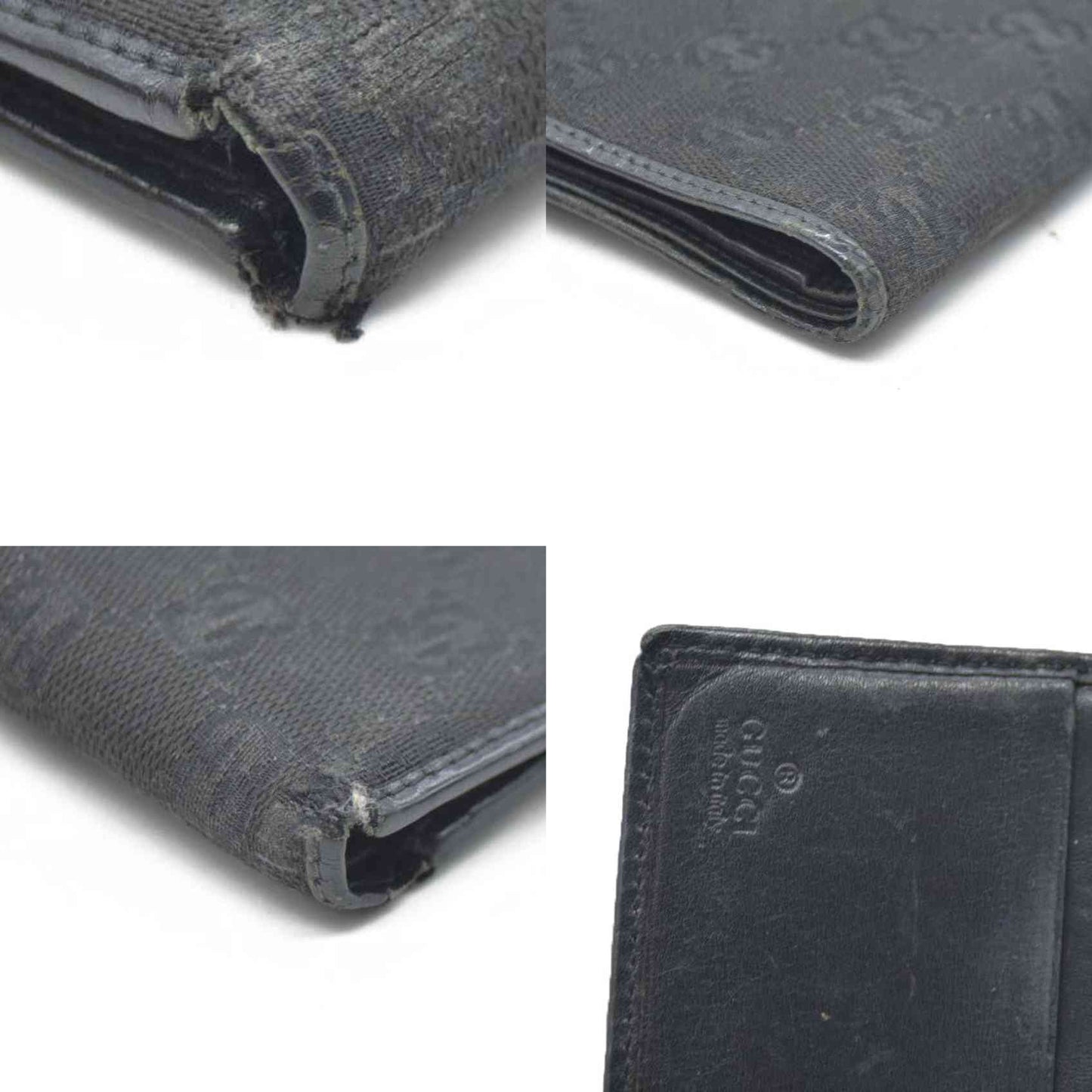 GUCCI GG Logo Canvas Leather Bifold Wallet Black