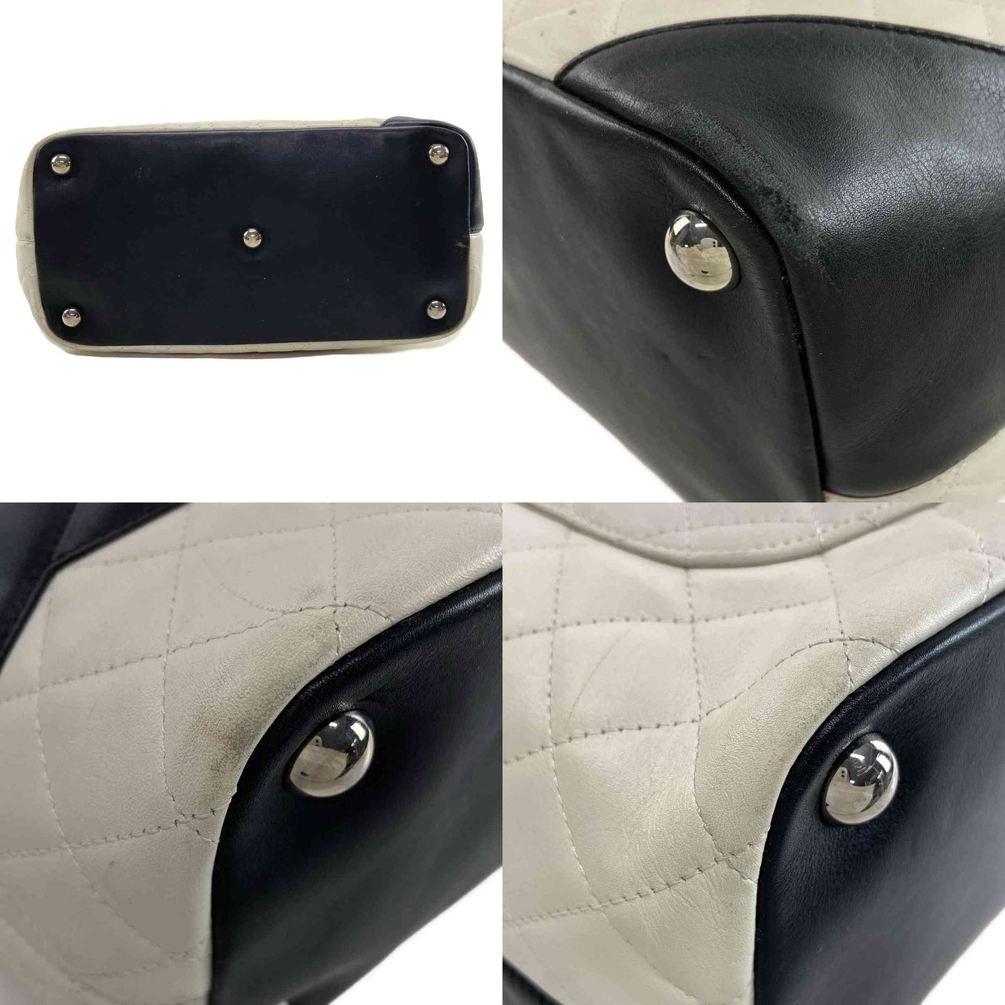 Chanel  Calfskin Quilted Large Cambon Tote White Black 10*