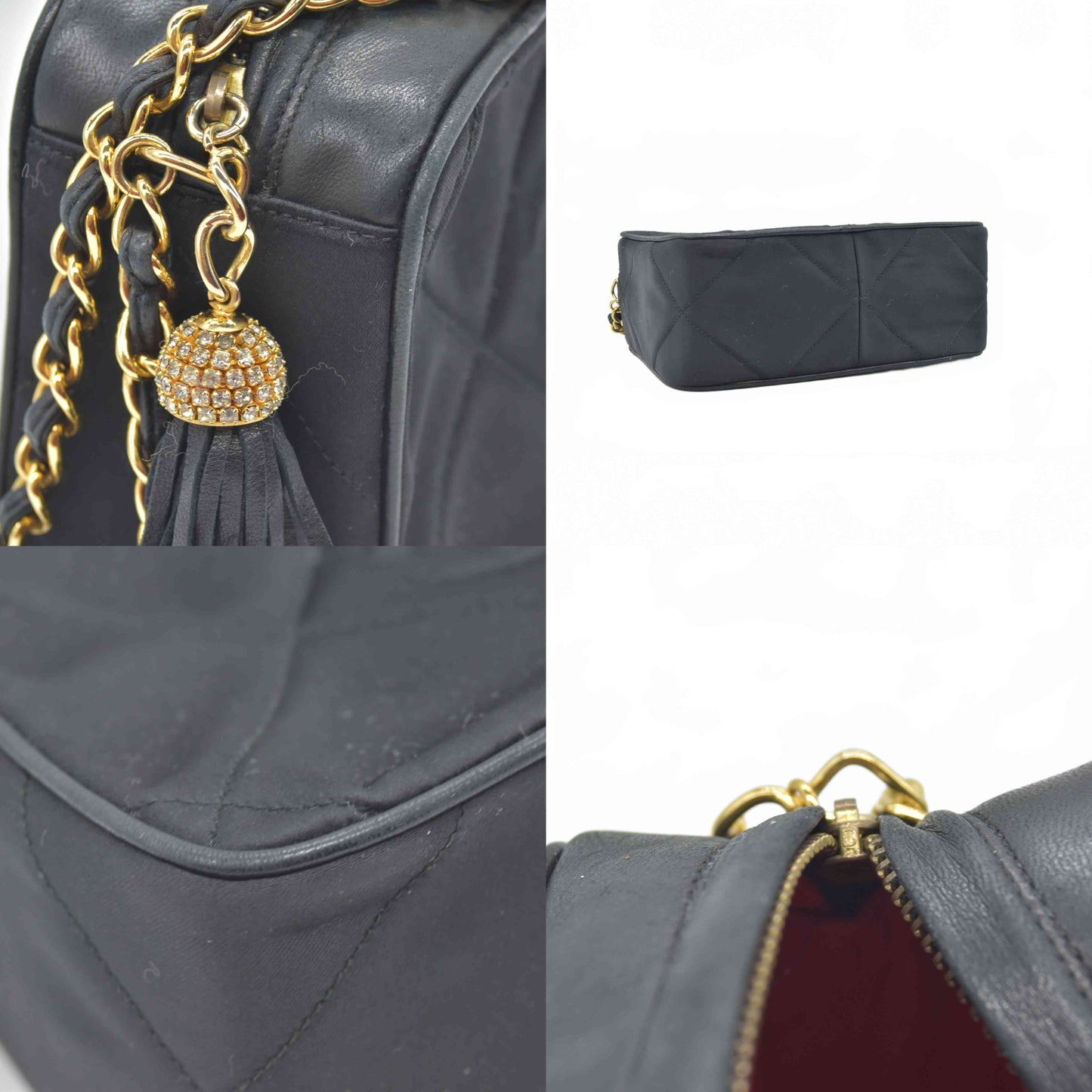 $3000 1988 Chanel Vintage Black Quilted Satin CC Tassel Camera Case