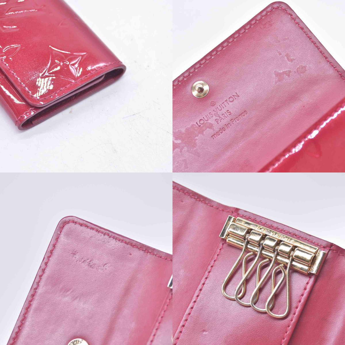 $290 2010 LOUIS VUITTON Vernis Patent Leather 4 Key Holder Red TS0120 CONSIGNMENT 10021451