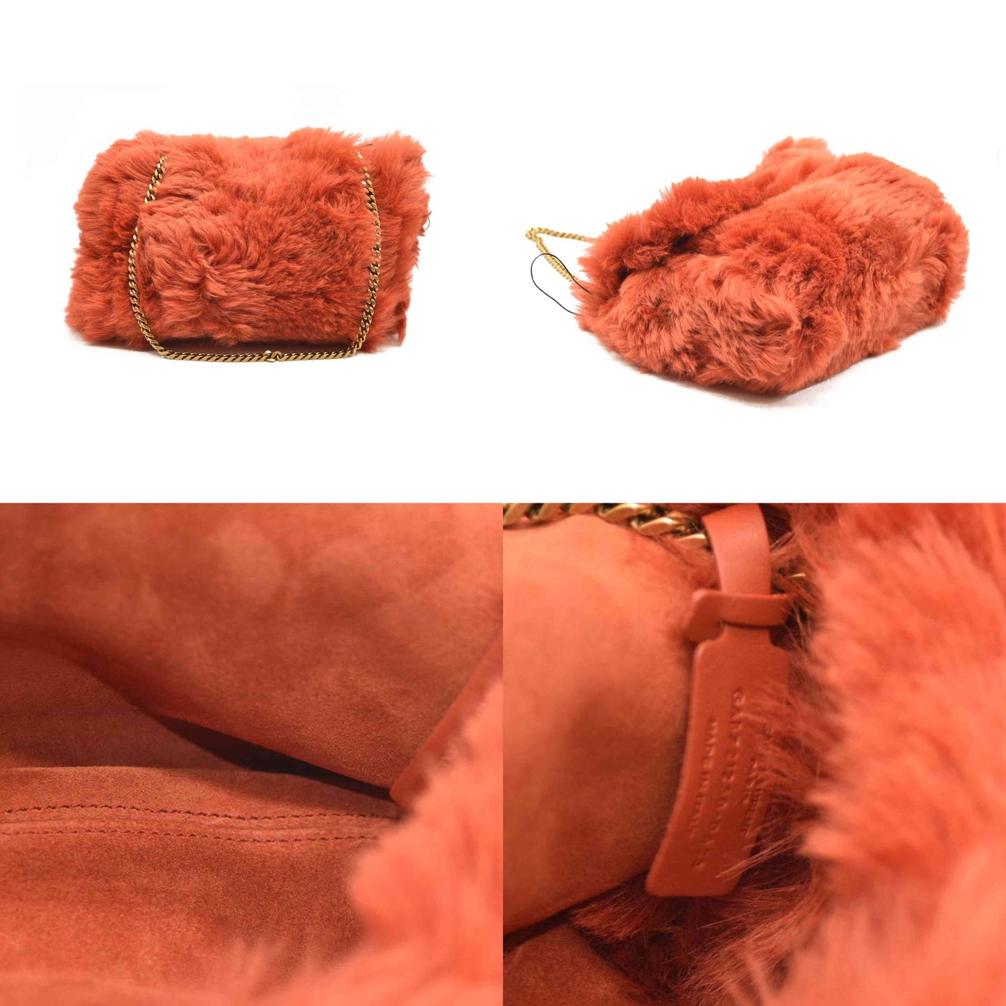 Saint Laurent  Suede Fur Small Reversible Monogram Kate Satchel Pavot Rouge