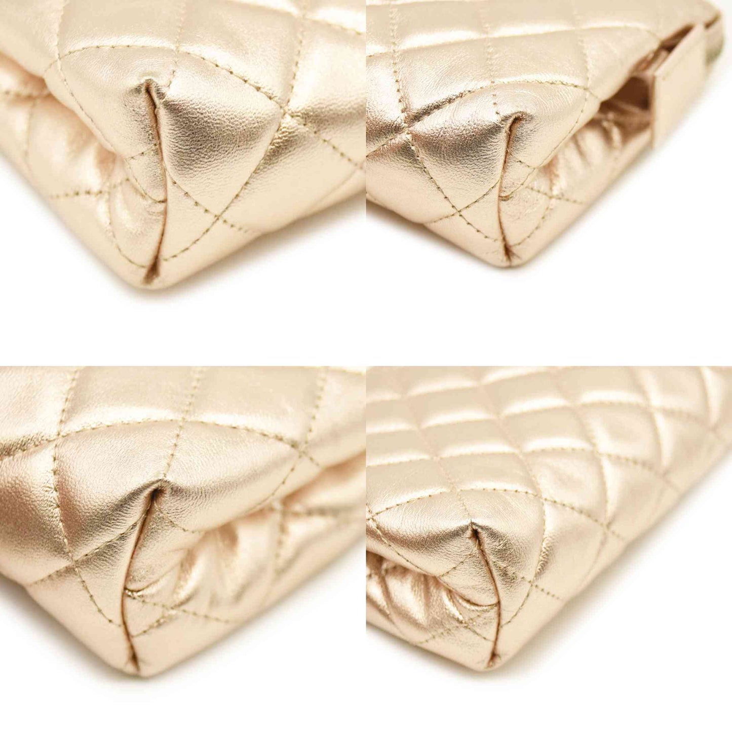 Chanel  Metallic Lambskin Quilted Cosmetic Pouch Gold