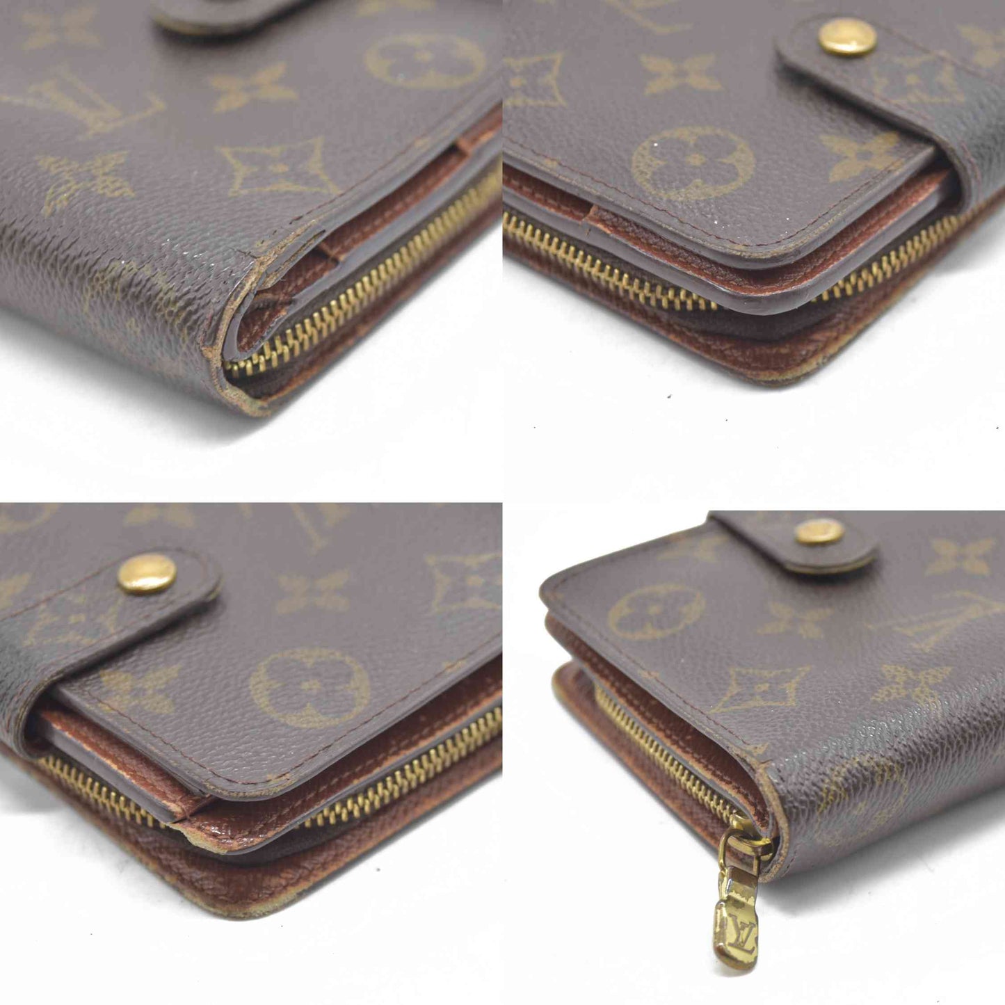 $590 Louis Vuitton Monogram Compact Zippe Zipped Wallet MI1010 2000