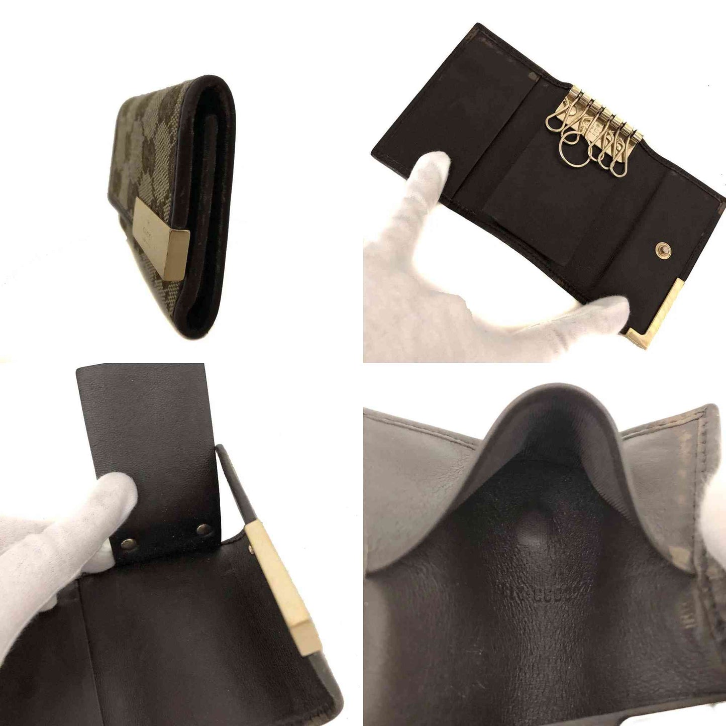 $390 GUCCI GG Canvas Logo Plate 6 Ring Key Case Beige