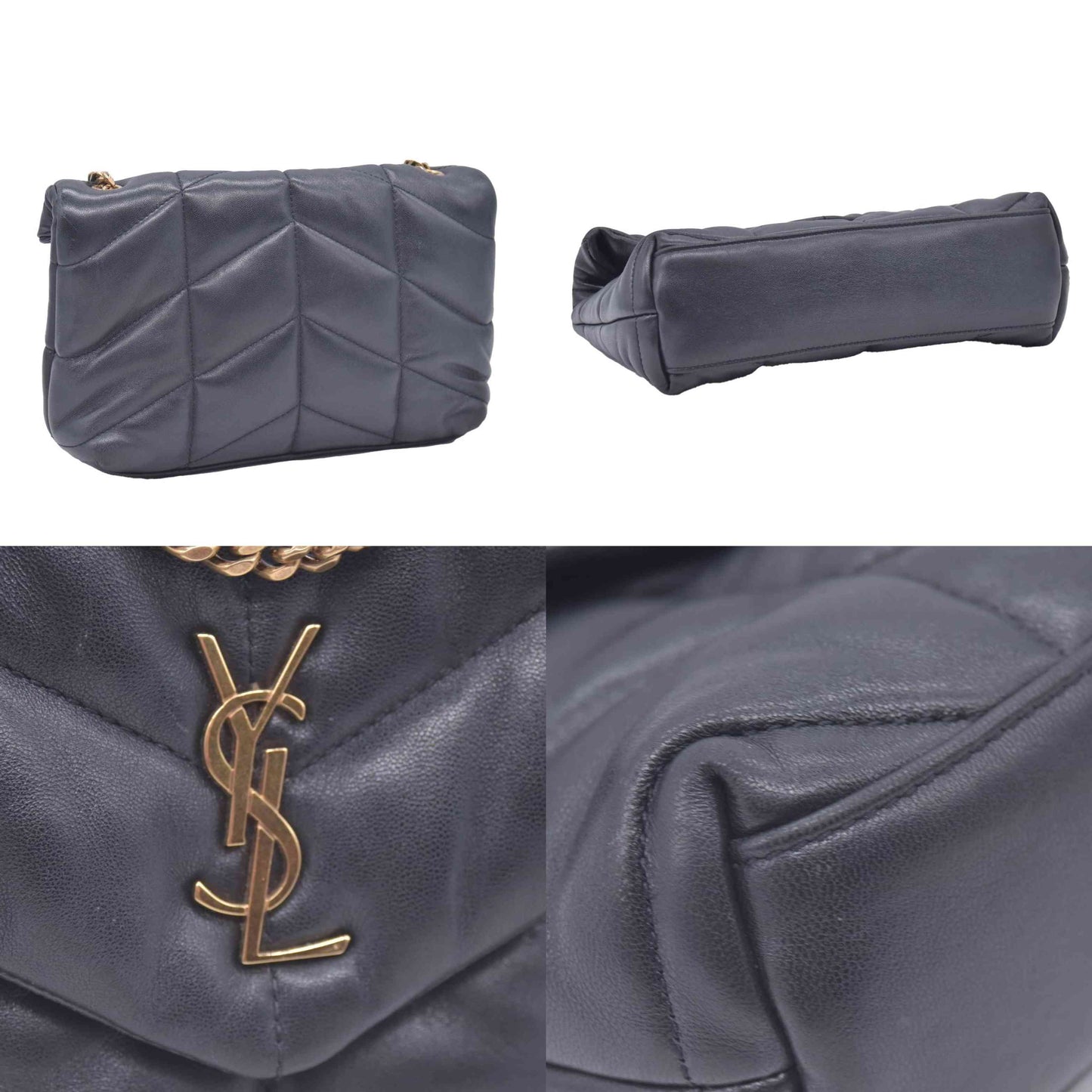 $2490 2022 Saint Laurent Lambskin Quilted Toy Loulou Puffer Monogram Chain Satchel Black