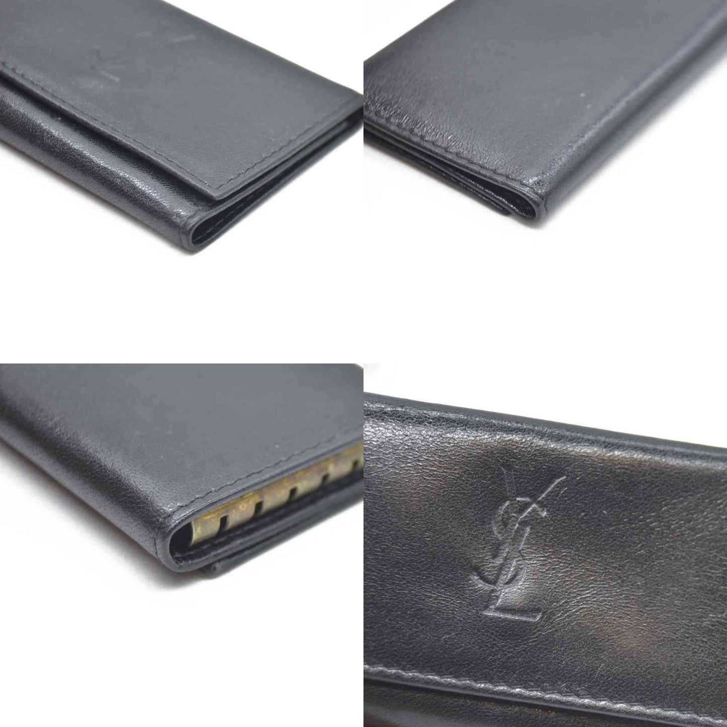 Auction $400 Yves Saint Laurent YSL Logo Leather 6 Ring Key Case Black