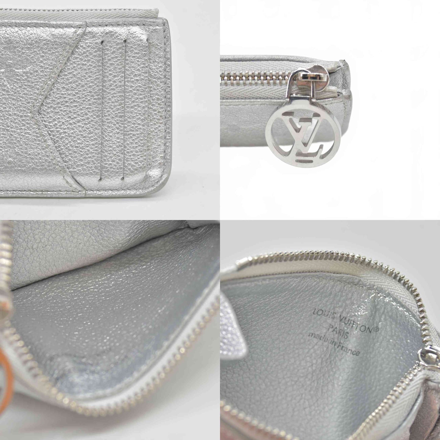 $575 RFID Louis Vuitton Monogram Empreinte Romy Card Holder Silver