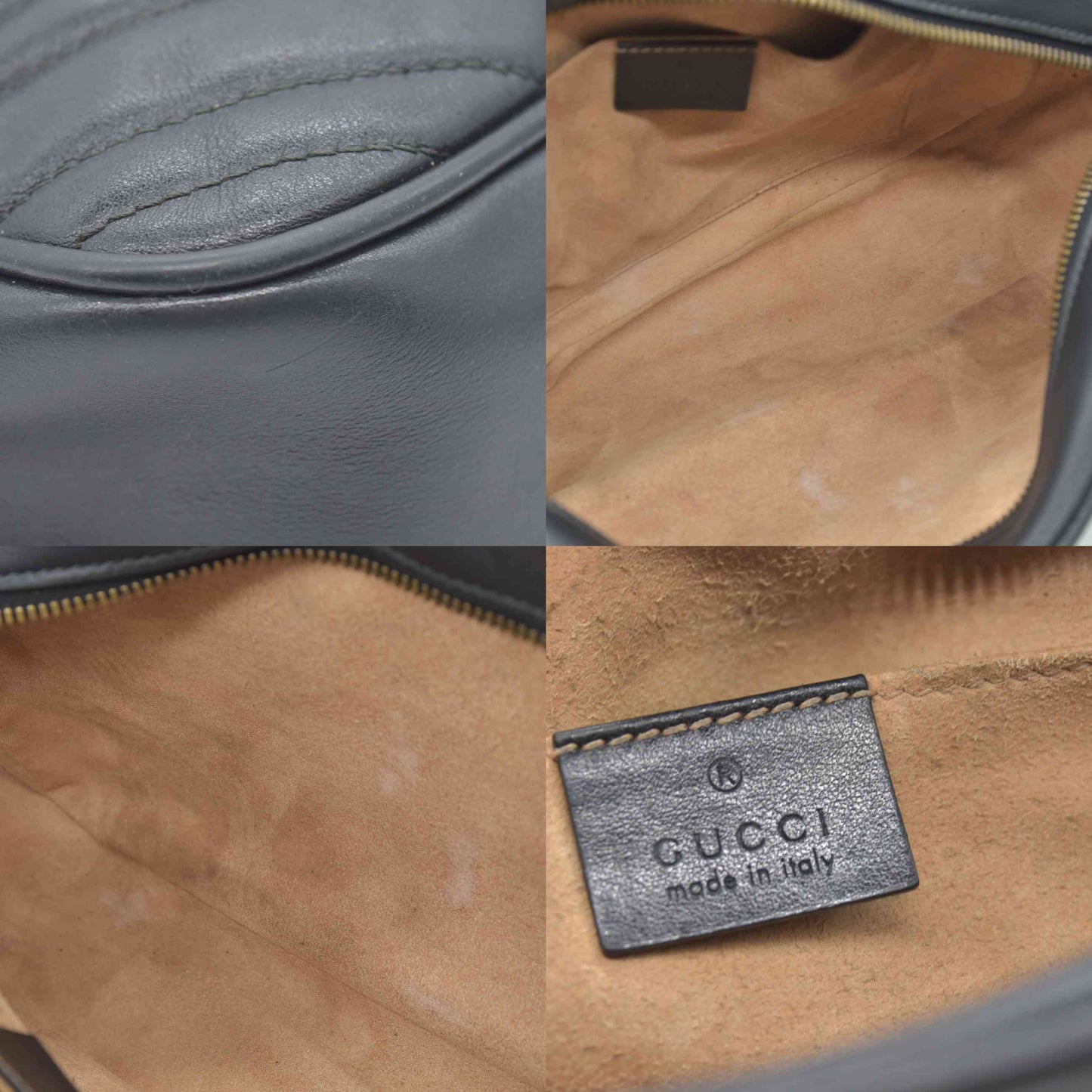 $1950 Gucci Calfskin Matelasse Small GG Marmont Chain Shoulder Bag Black