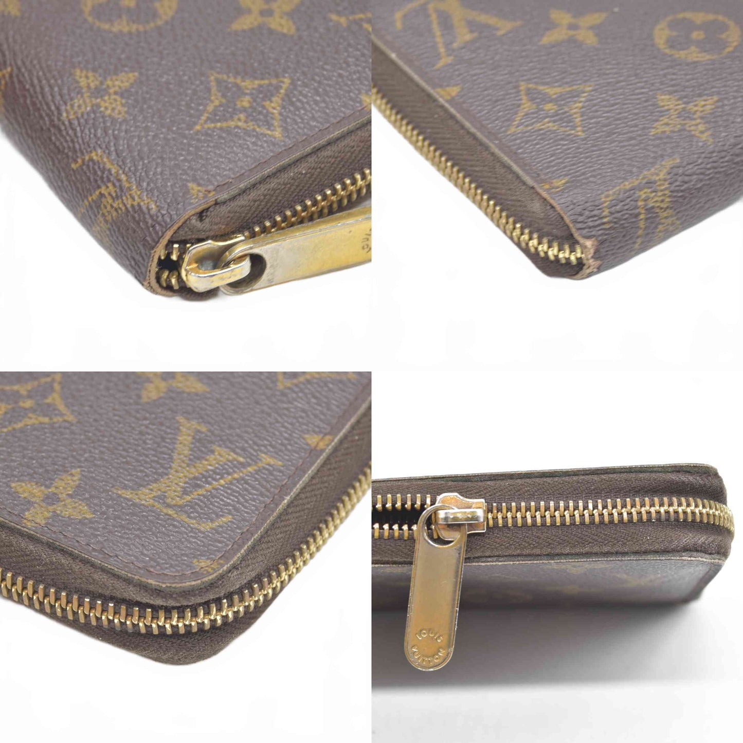 $915 Louis Vuitton Monogram Zippy Zip Around Long Wallet Purse Brown SP5017