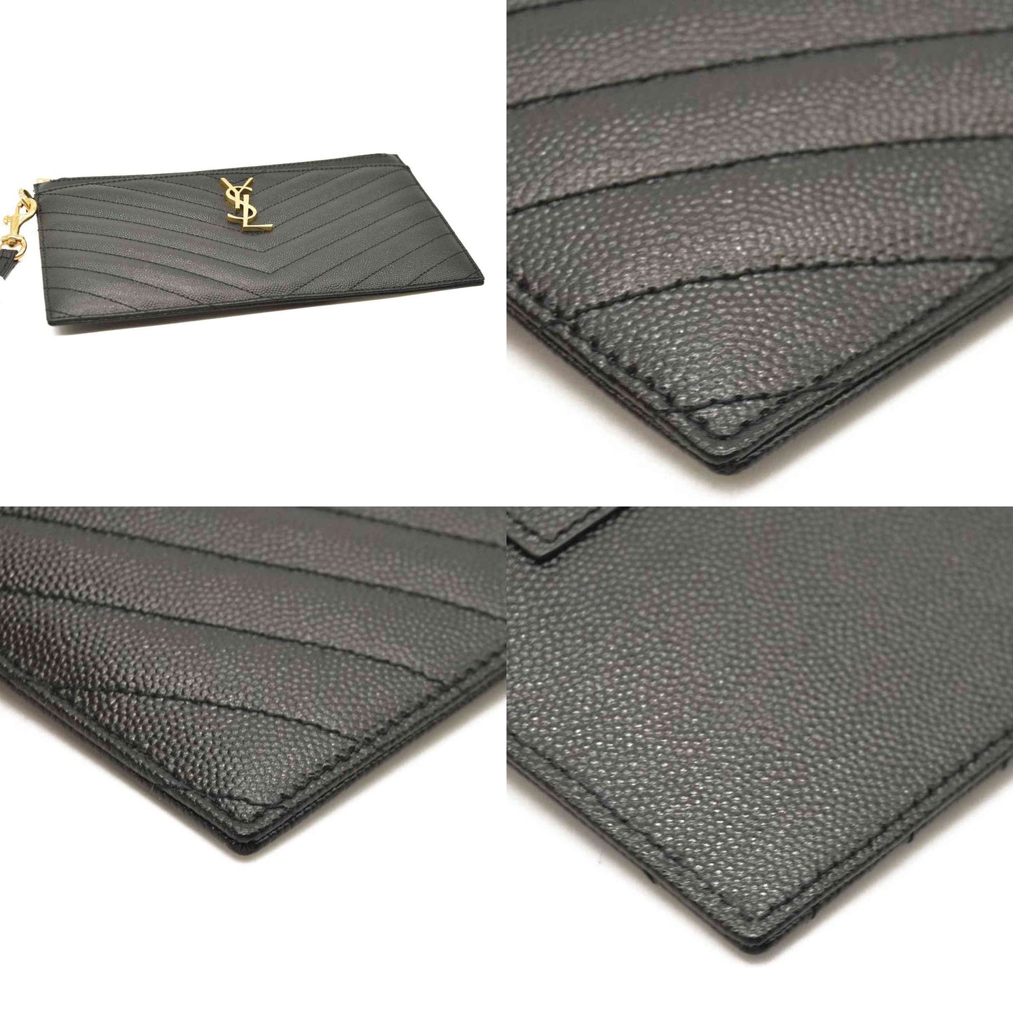 SAINT LAURENT Grain De Poudre Chevron Monogram Large Bill Pouch Black