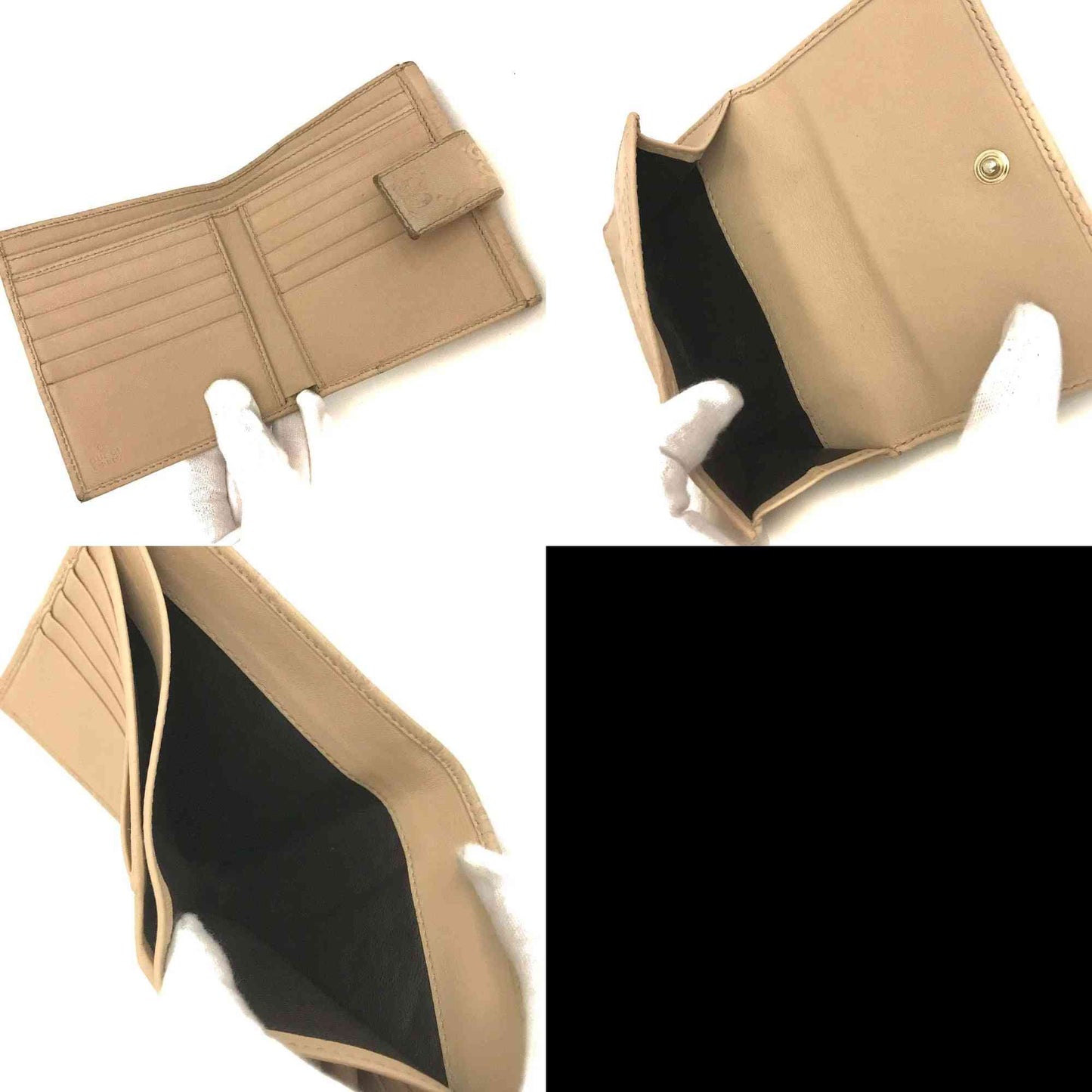 $590 GUCCI Lovely Heart GG Logo Leather Bifold Wallet Beige