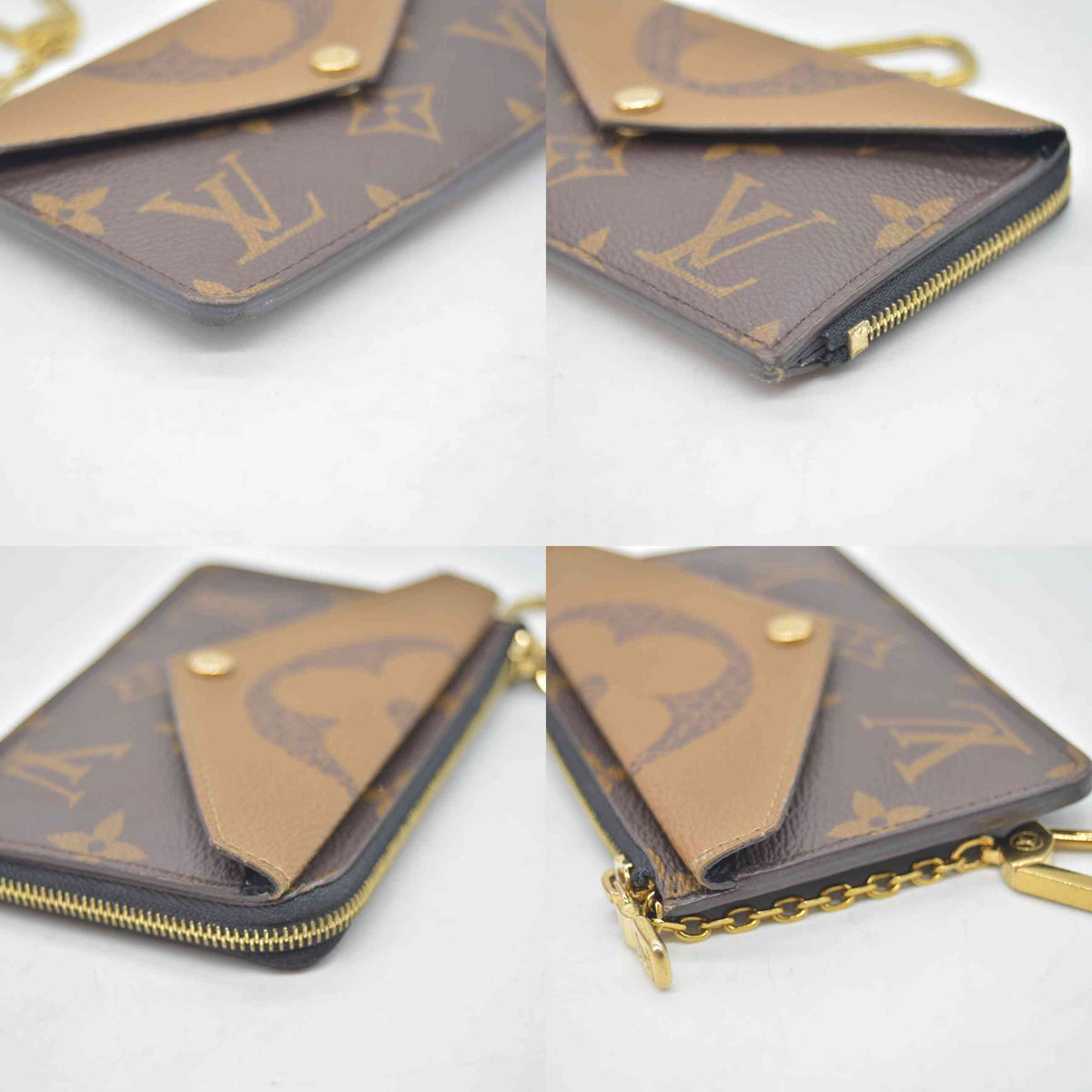 $700 RFID Louis Vuitton Reverse Monogram Recto Verso Card Holder Brown