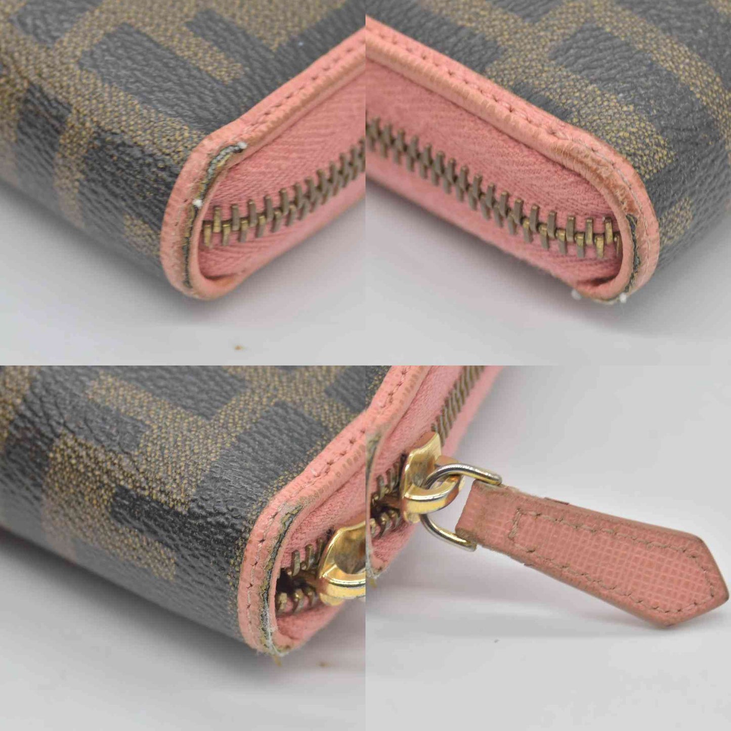 $790 Fendi Zucca Canvas Zip Around Long Wallet Black Brown CONSIGNMENT