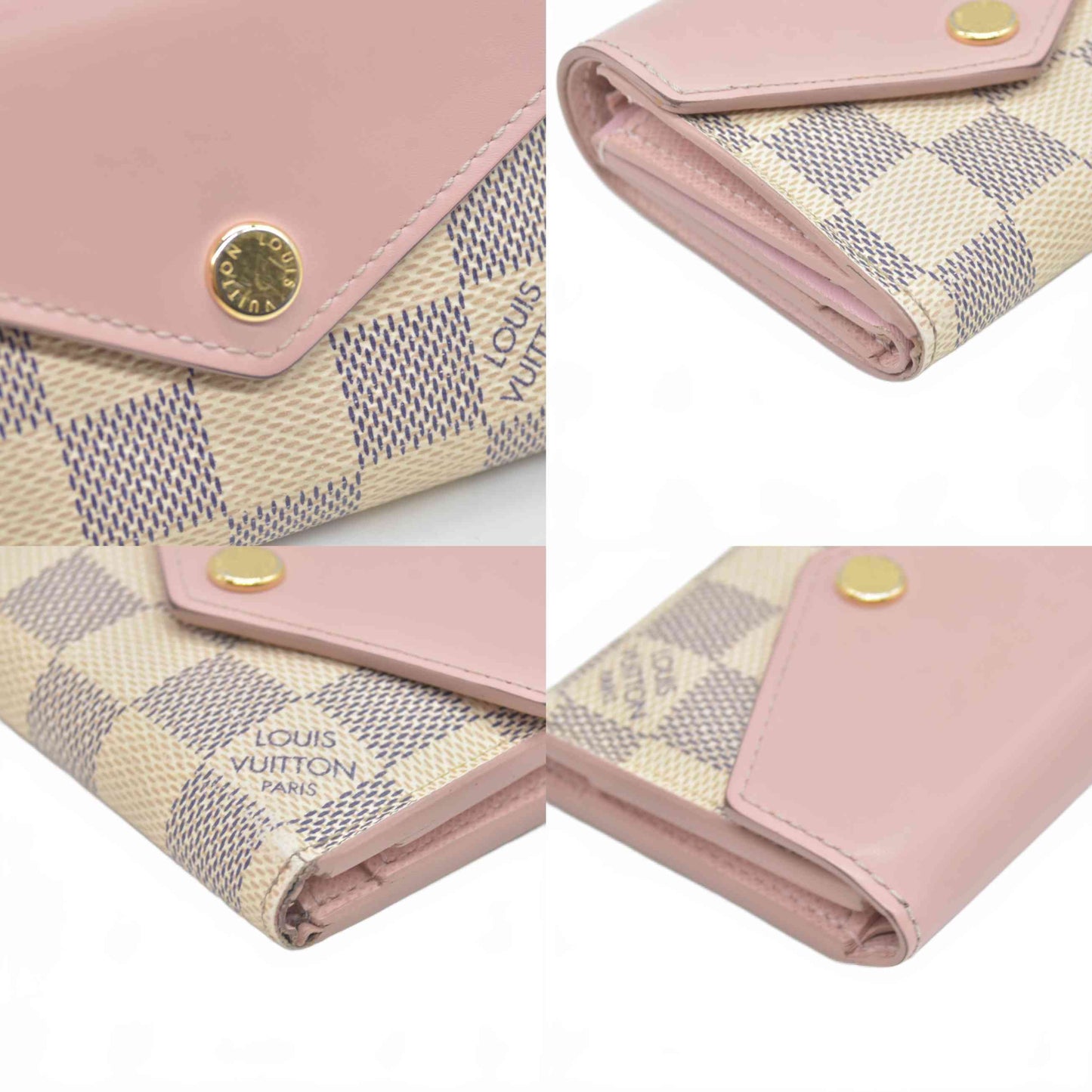 $605 Louis Vuitton Damier Azur Zoe Wallet Rose Ballerine RFID