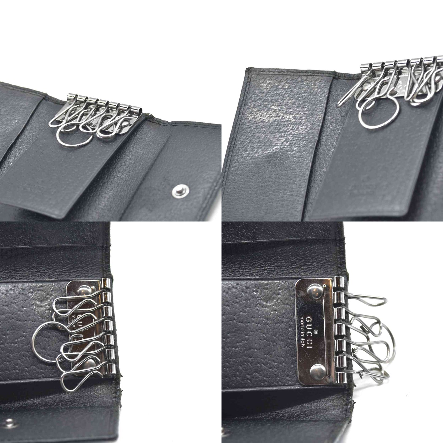 $340 Gucci Monogram Signature GG 6 Key Holder Case Black