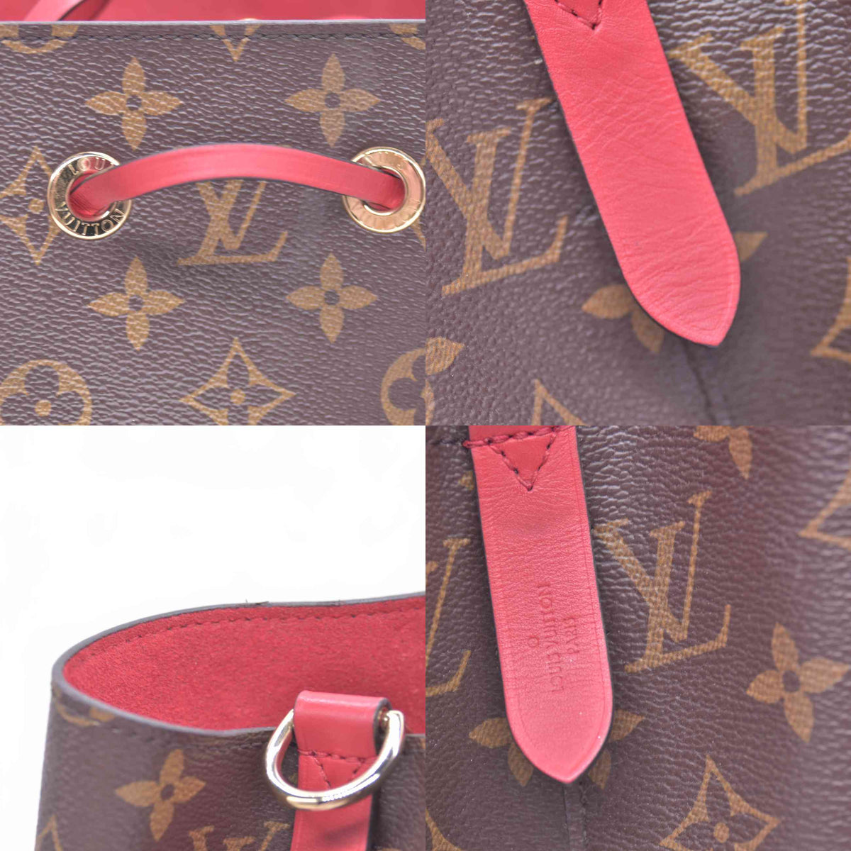 $2370 2018 USA LOUIS VUITTON Monogram Neonoe MM Bucket Bag Red CONSIGNMENT 10021439 SD4118
