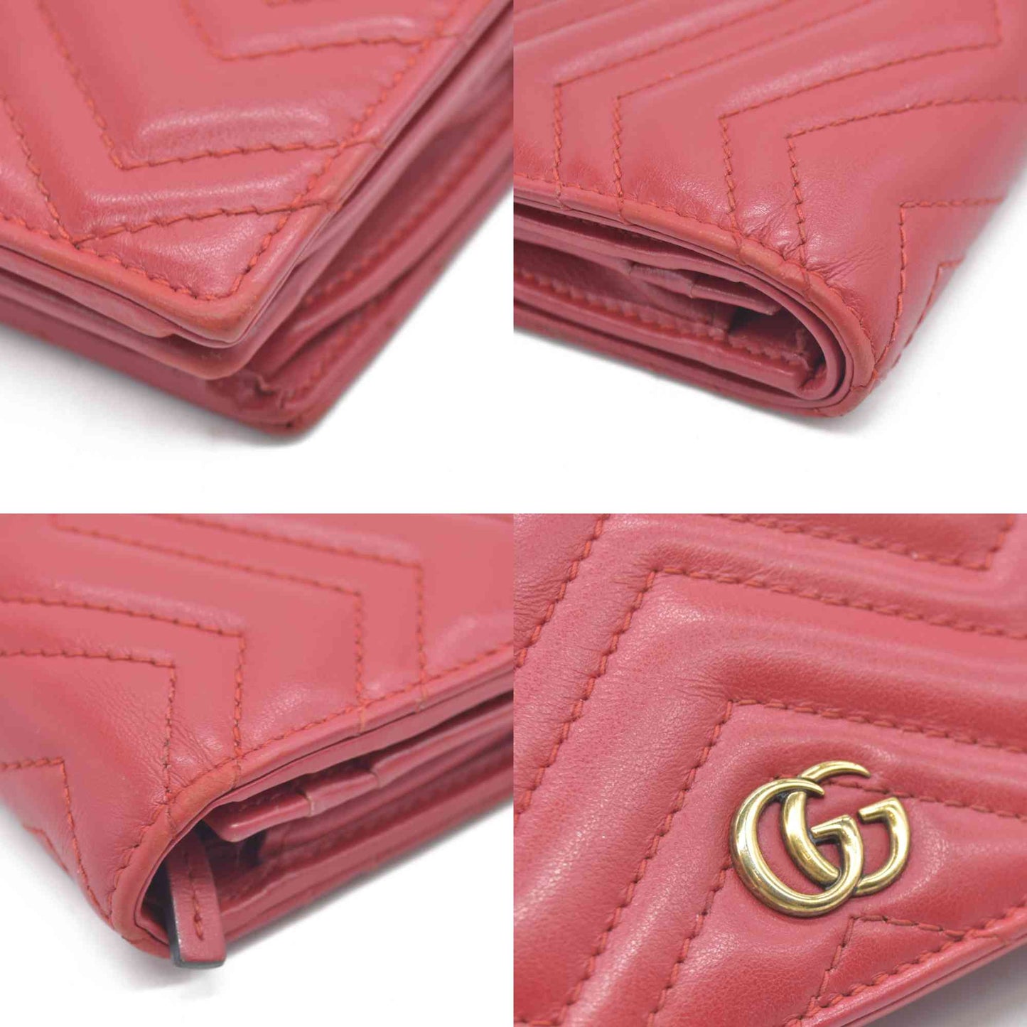 AUCTION $540 GUCCI GG Marmont Quilted Leather Bifold Wallet Red