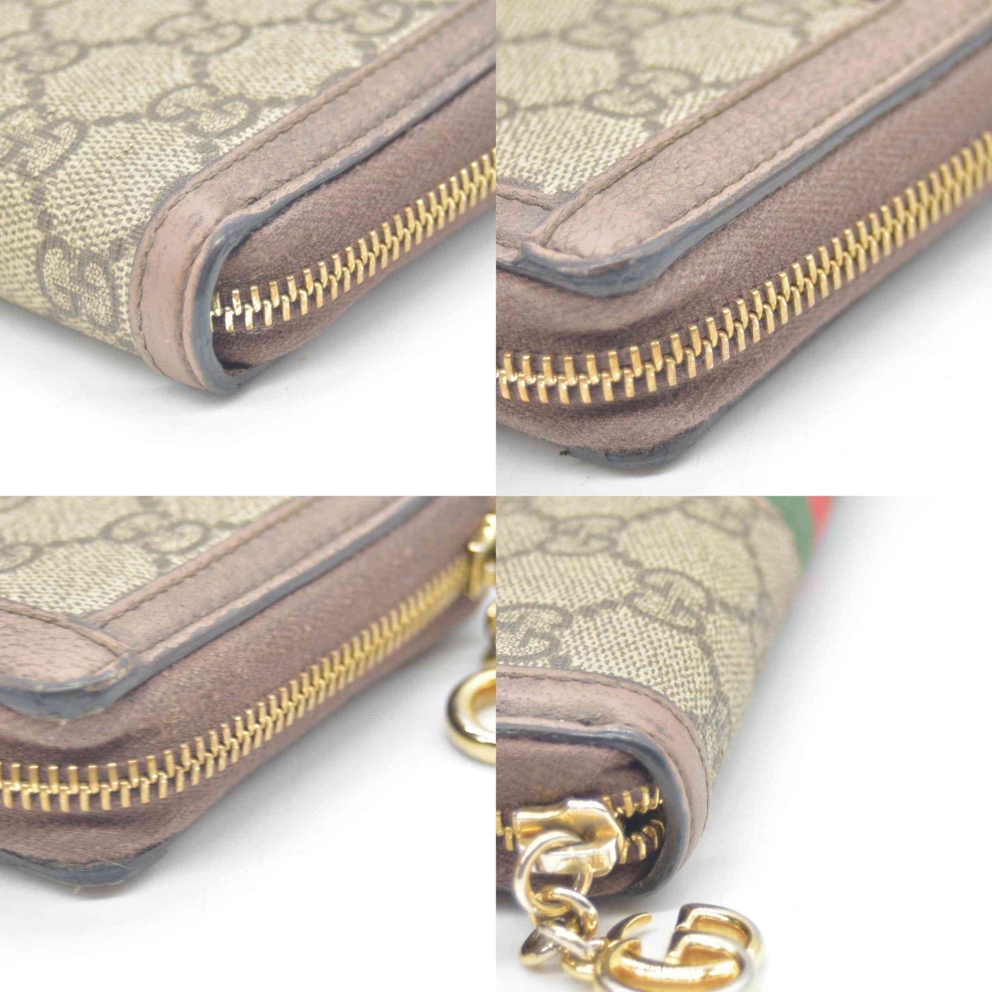 $770 Gucci GG Ophidia Zip Around Wallet Beige Brown Canvas CONSIGNMENT