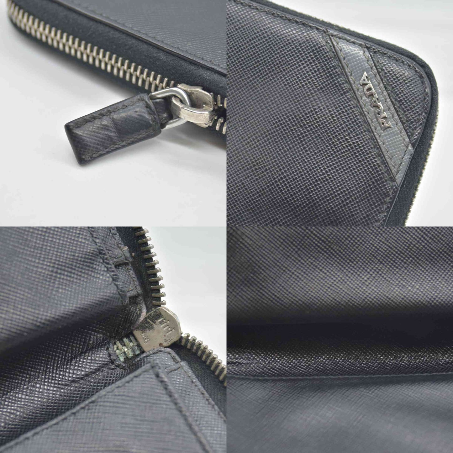 $1070 Prada Black Saffiano Leather Travel Zip Around Wallet CONSIGNMENT