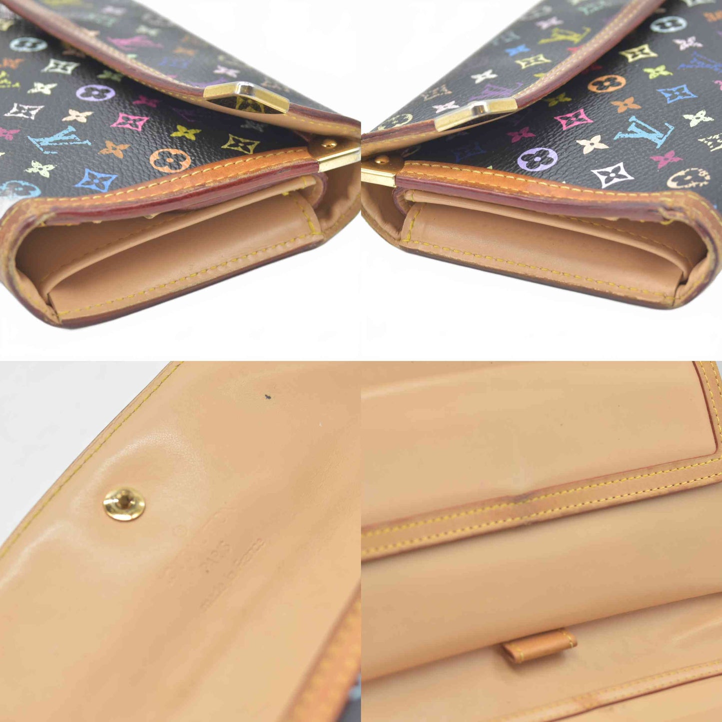 $720 2005 Louis Vuitton Monogram Multicolor Porte Tresor International Wallet Black TH0065