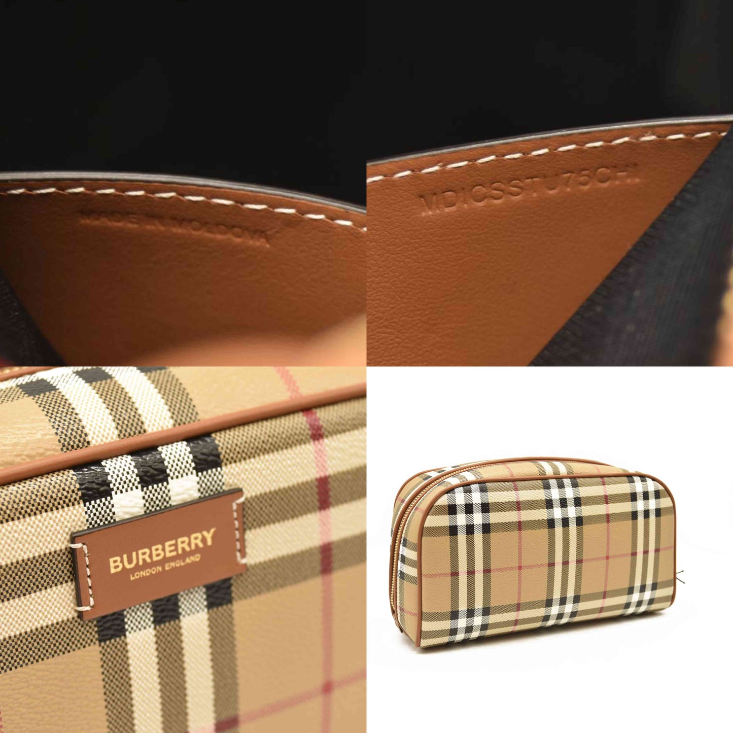 BURBERRY Beige Check Medium Cosmetic Travel Pouch