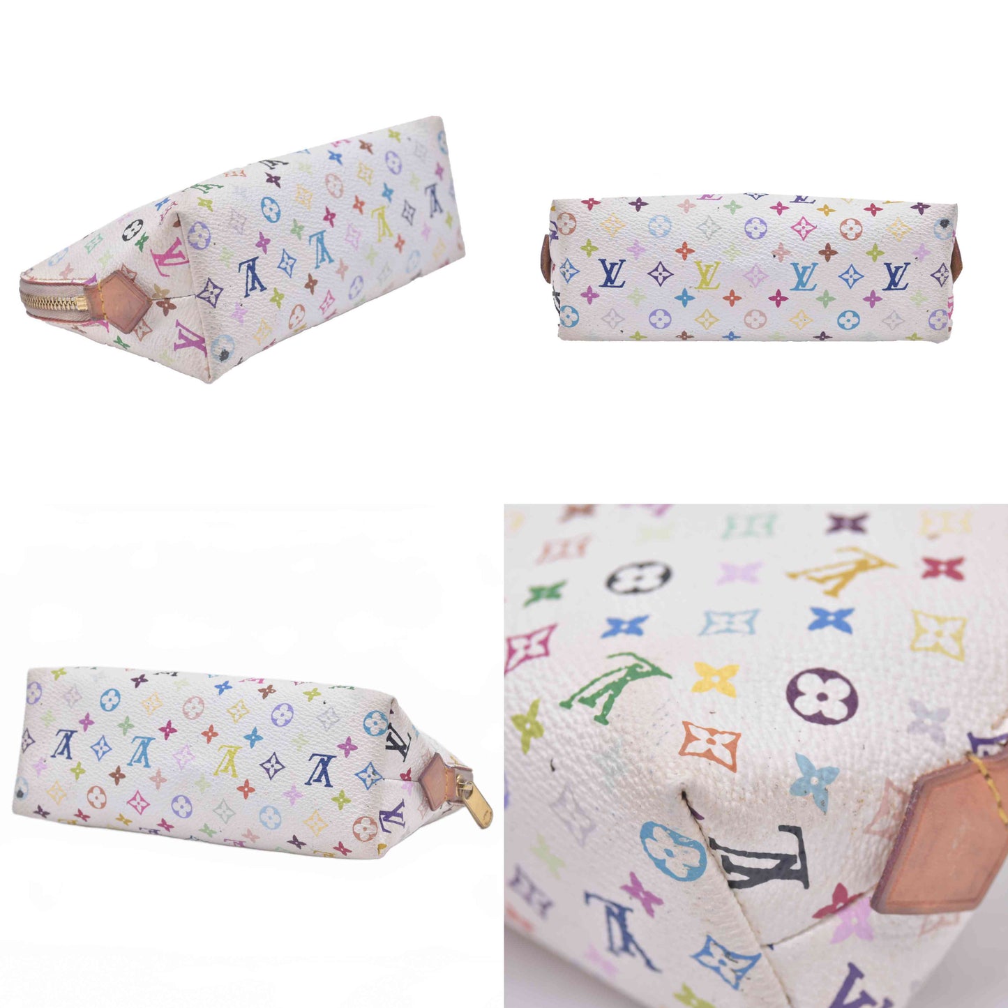 $625 2012 LOUIS VUITTON Monogram Multicolor Cosmetic Pouch White Litchi 2172
