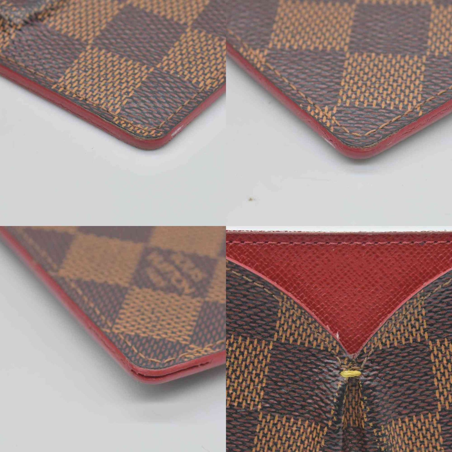 $430 2015 Louis Vuitton Damier Ebene Caissa Card Holder Cherry CONSIGNMENT CA4105