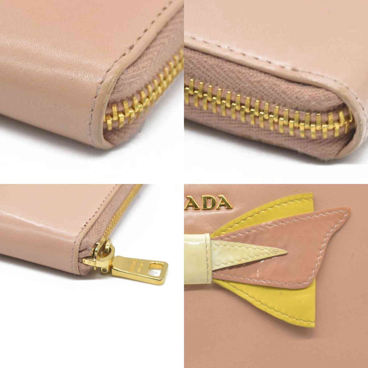 $925 PRADA Logo Ribbon Leather Long Bifold Wallet Light Pink