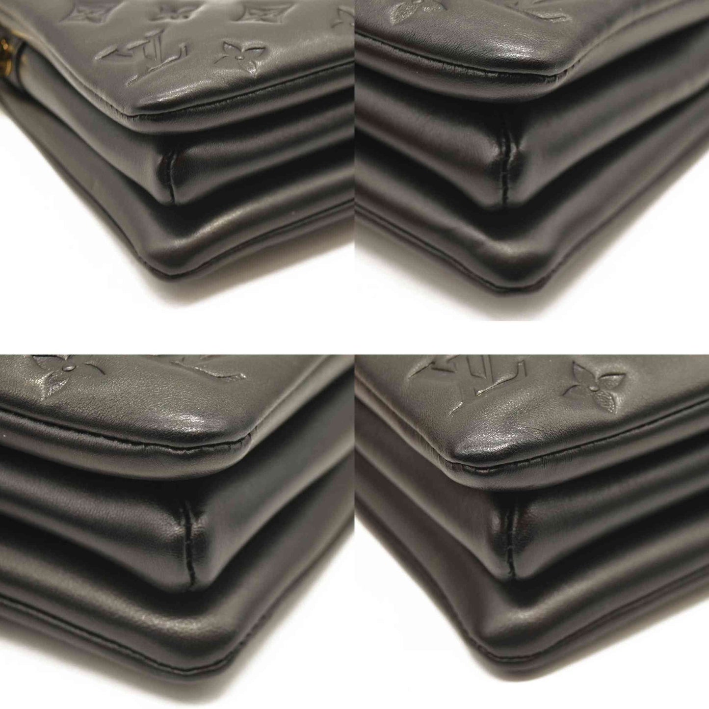 LOUIS VUITTON Lambskin Embossed Monogram Coussin BB Black