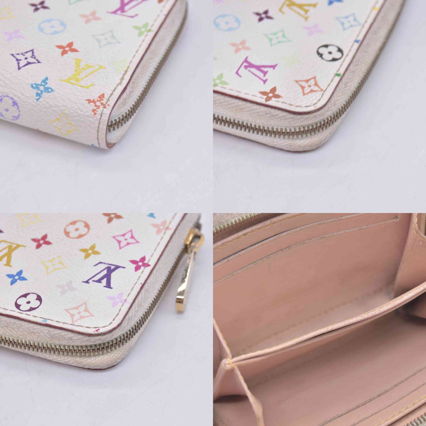 $660 2008 LOUIS VUITTON Monogram Multicolor Zippy Coin Purse Wallet White TH0098