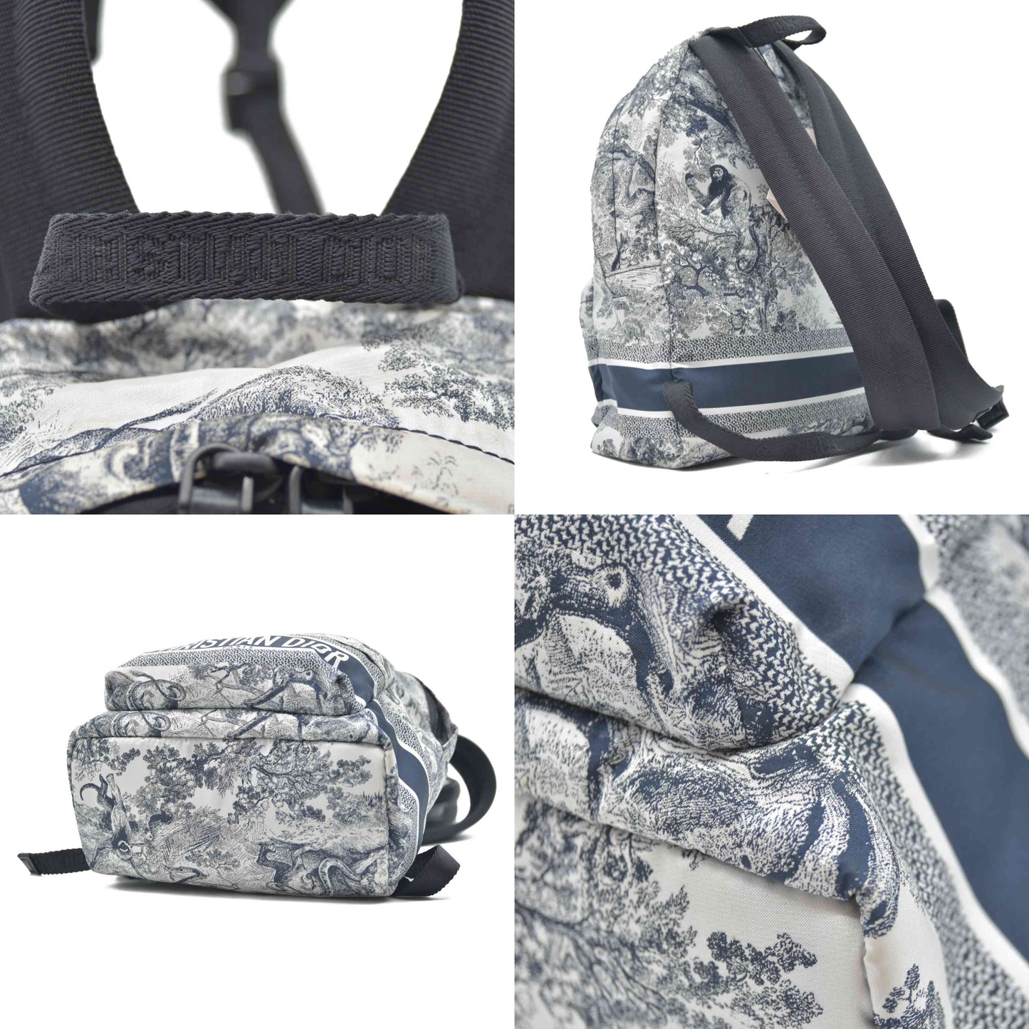 Christian Dior Nylon Technical Fabric Toile De Jouy Small Diortravel Backpack Blue