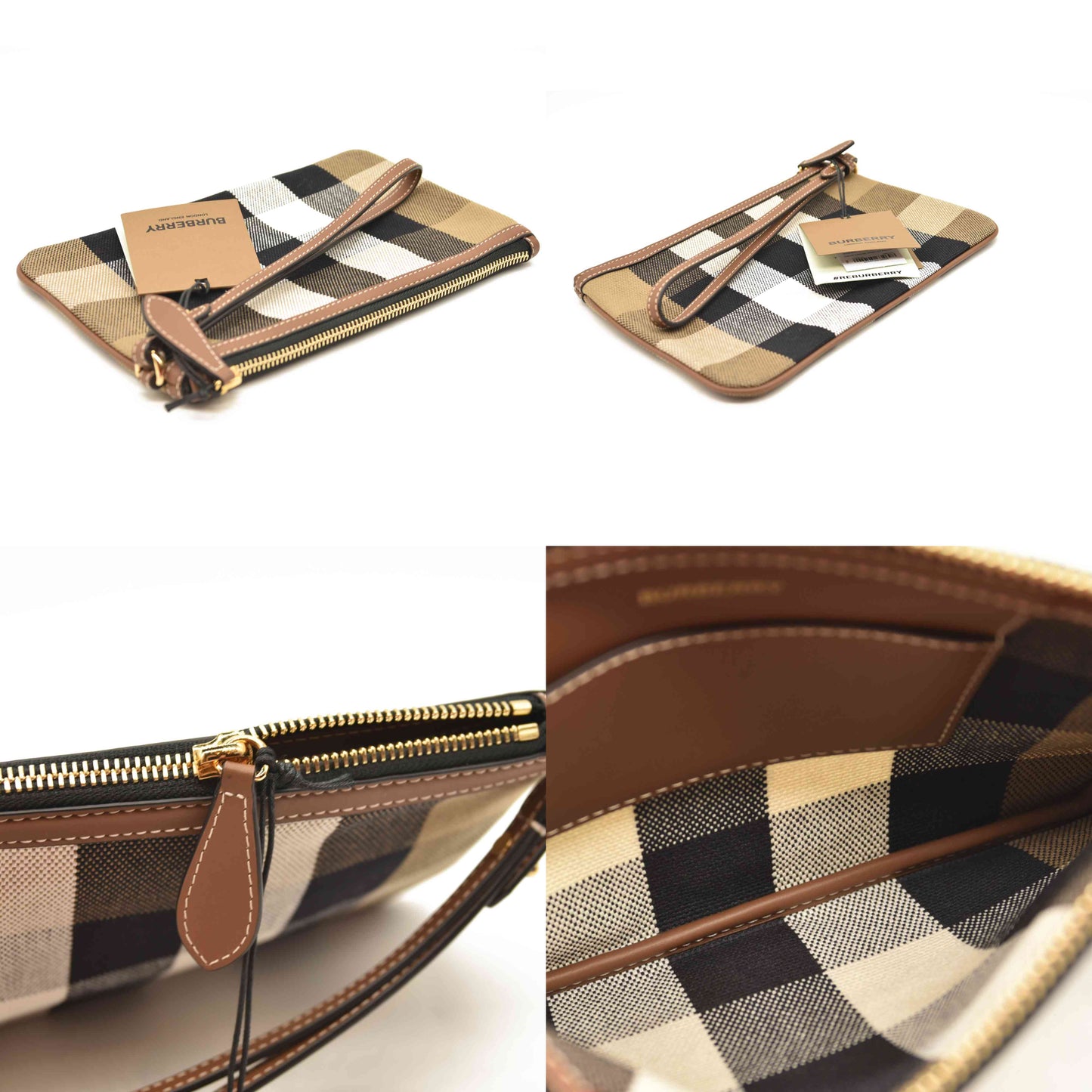 Burberry Peyton Clutch Wristlet Pouch House Check Canvas