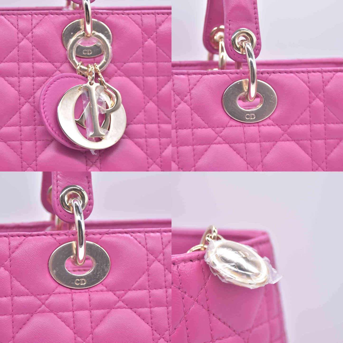 $7000 Christian Dior Lambskin Cannage Large Lady Dior Fuchsia CONSIGNMENT