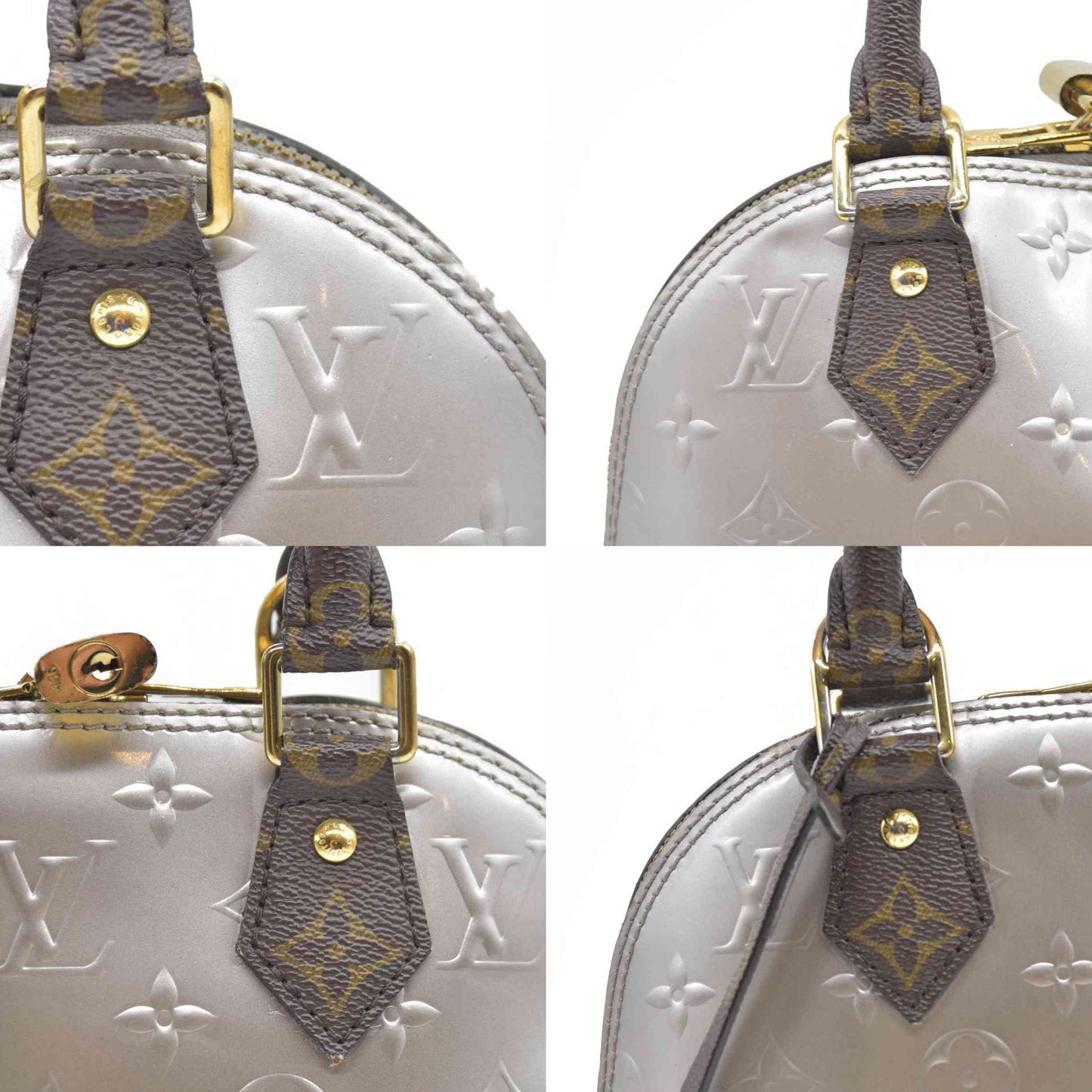 $1940 Louis Vuitton  Vernis Monogram Alma BB Taupe Metallise Crossbody