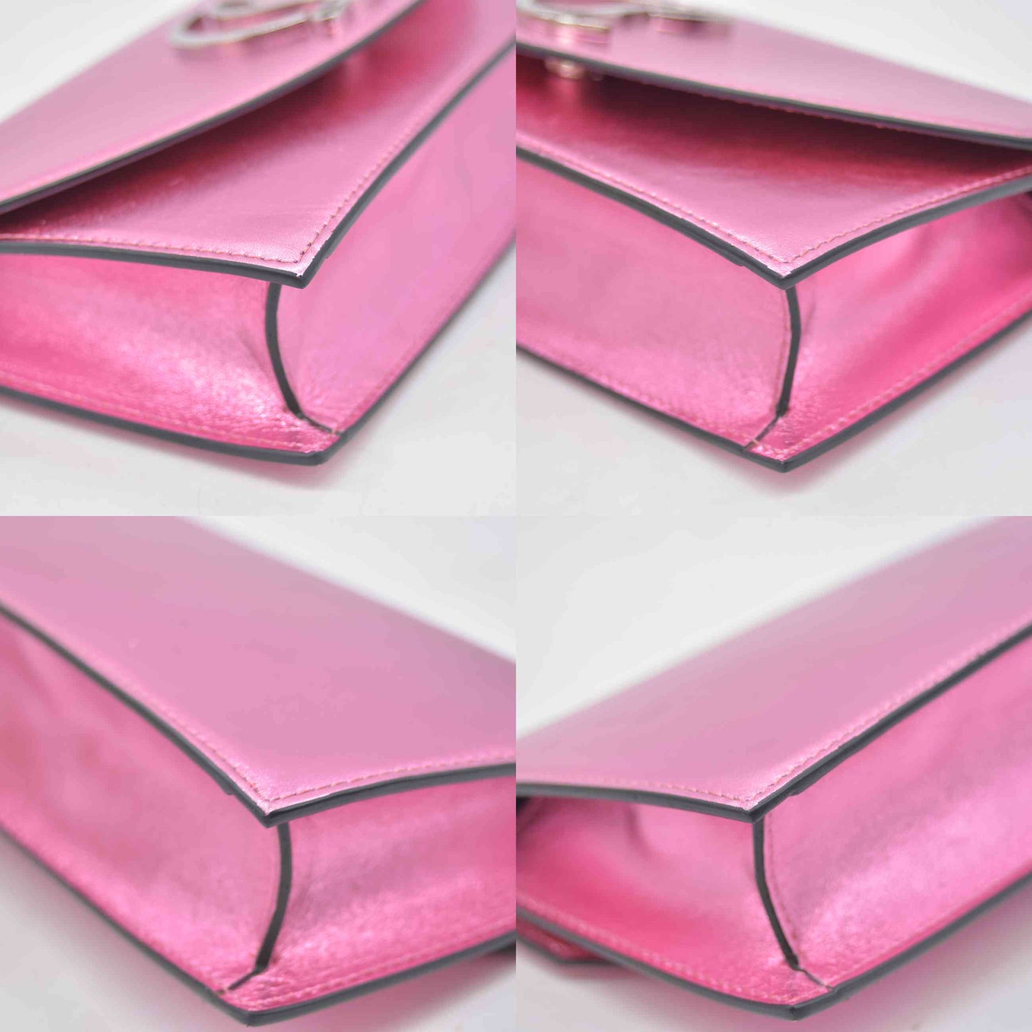 $1390 Christian Louboutin Calfskin Loubi54 Crossbody Clutch Pink Metallic