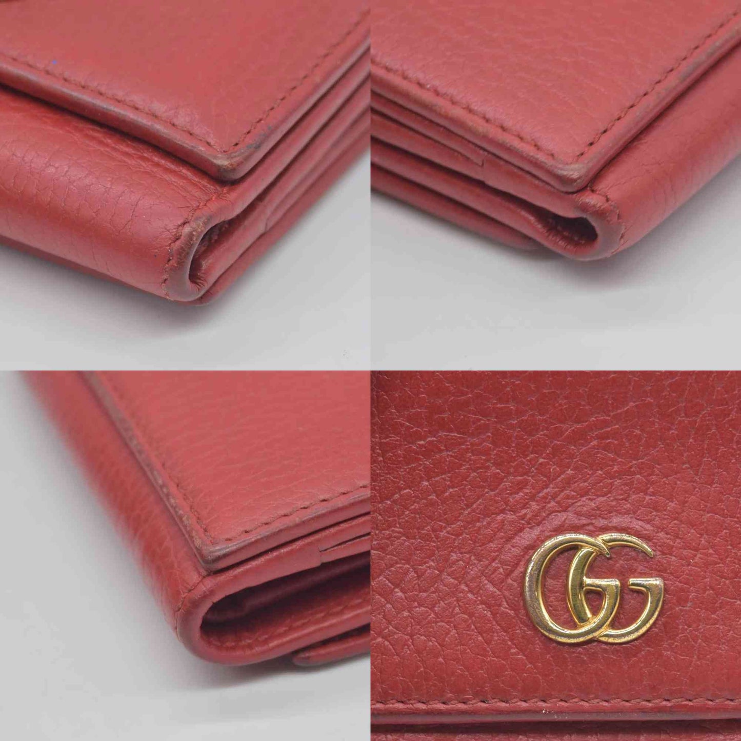 $580 Gucci Dollar Calfskin Medium GG Marmont Wallet Red CONSIGNMENT
