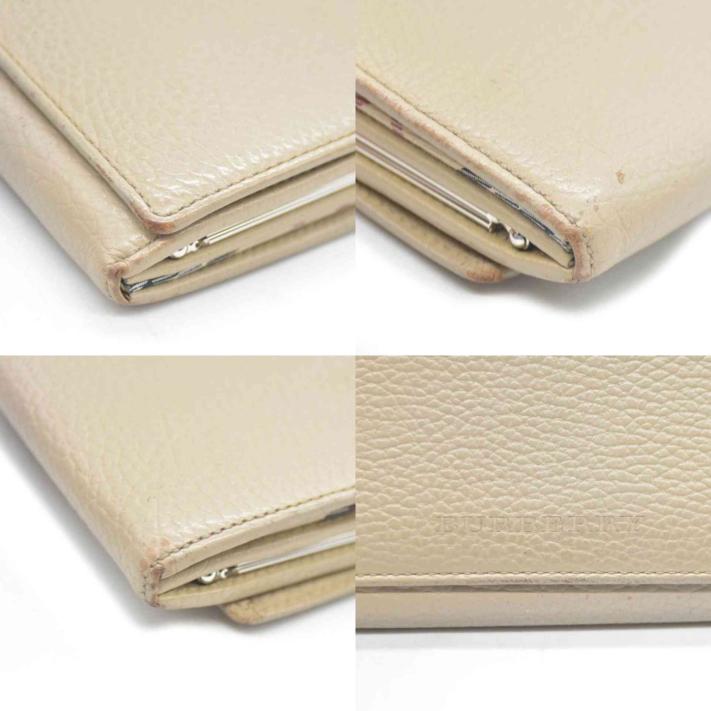 BURBERRY Leather Long Bifold Wallet Purse Beige