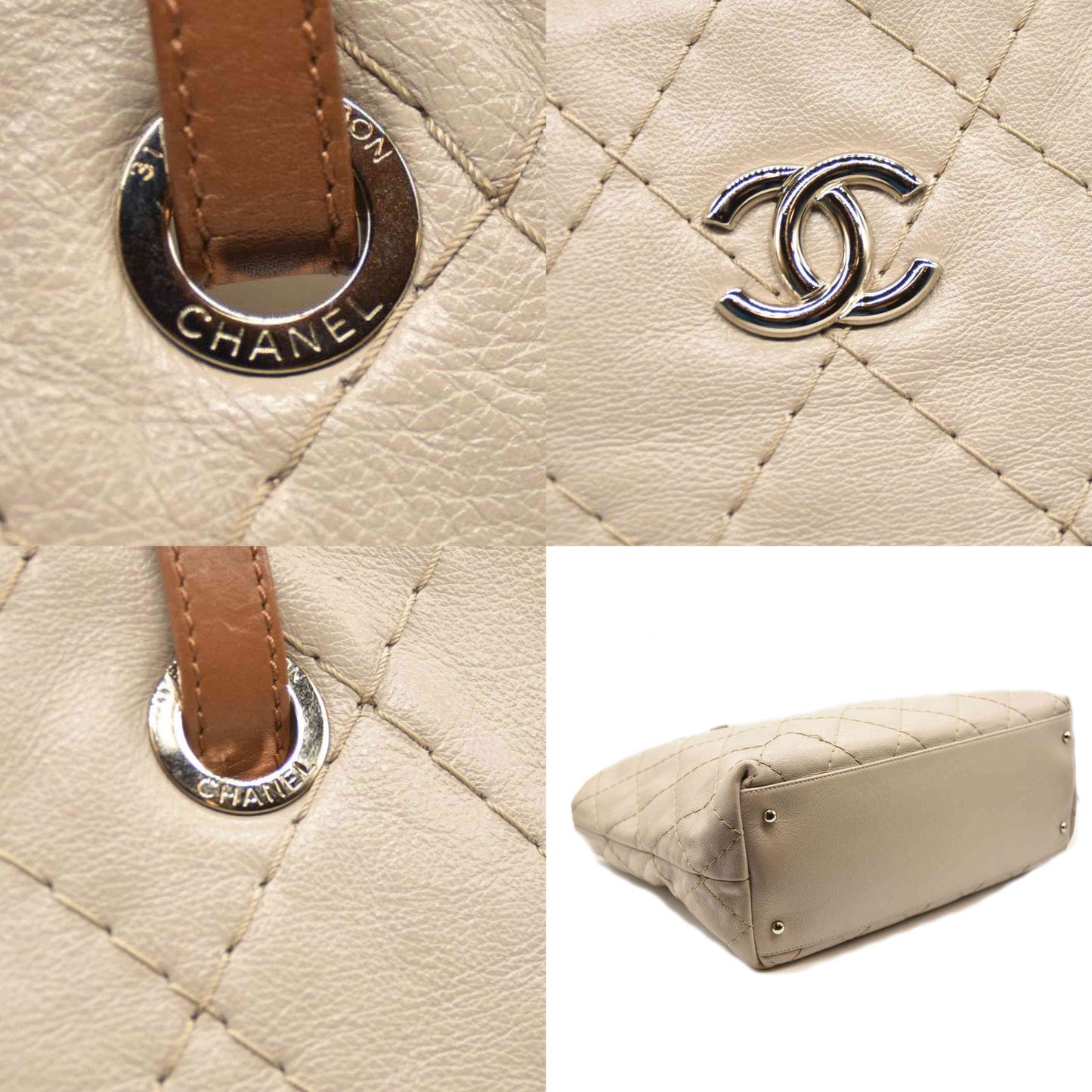 CHANEL Glazed Calfskin Large On The Road Tote Beige 15*