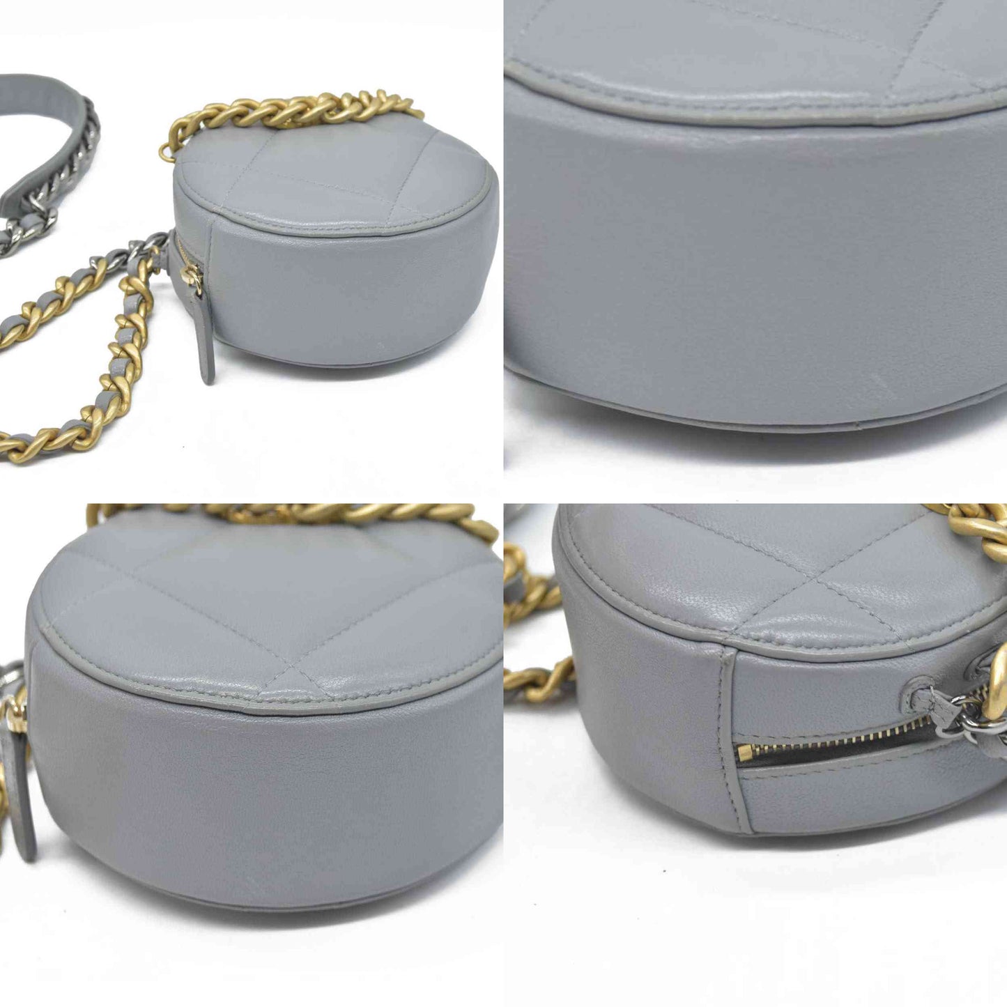 Chanel  Lambskin Quilted Chanel 19 Round Clutch With Chain Grey