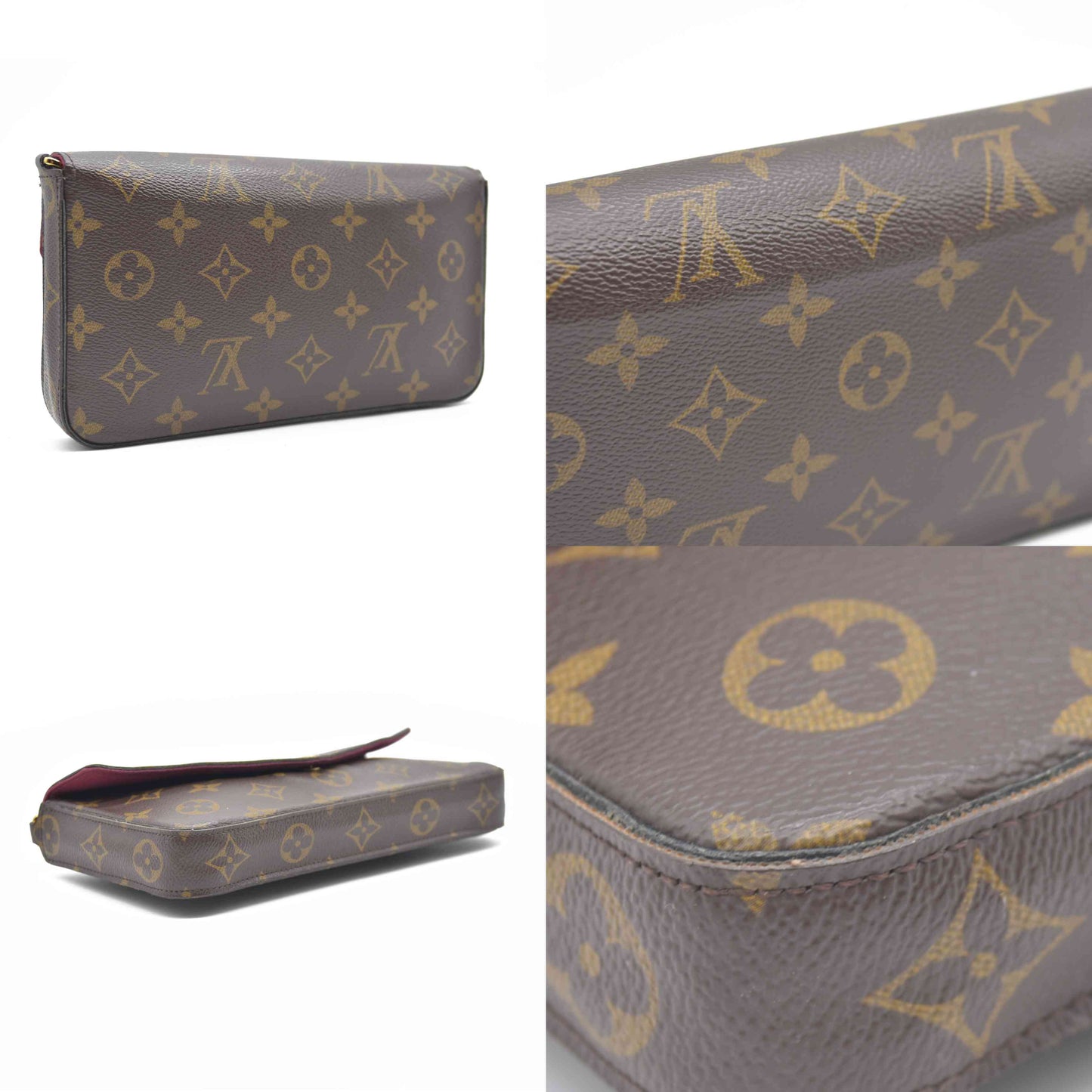 $1620 AUCTION Louis Vuitton  Monogram Pochette Felicie Chain Wallet Fuchsia MI4166